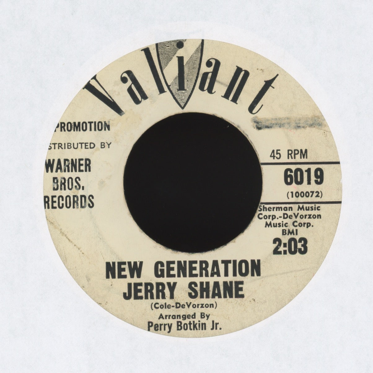 Jerry Shane - New Generation on Valiant Promo R&B Popcorn 45