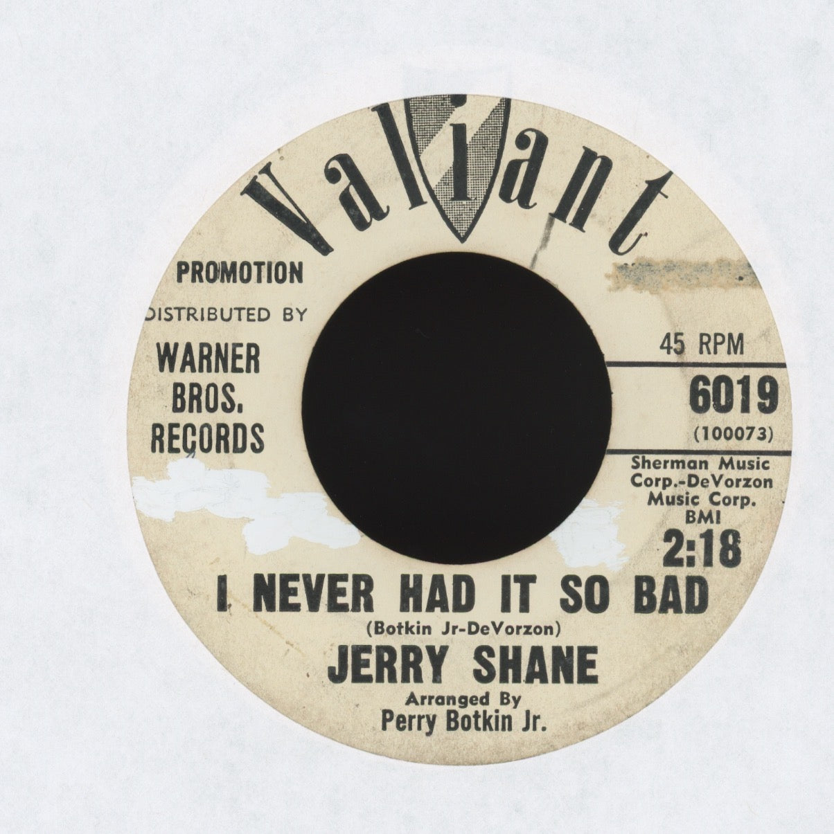 Jerry Shane - New Generation on Valiant Promo R&B Popcorn 45
