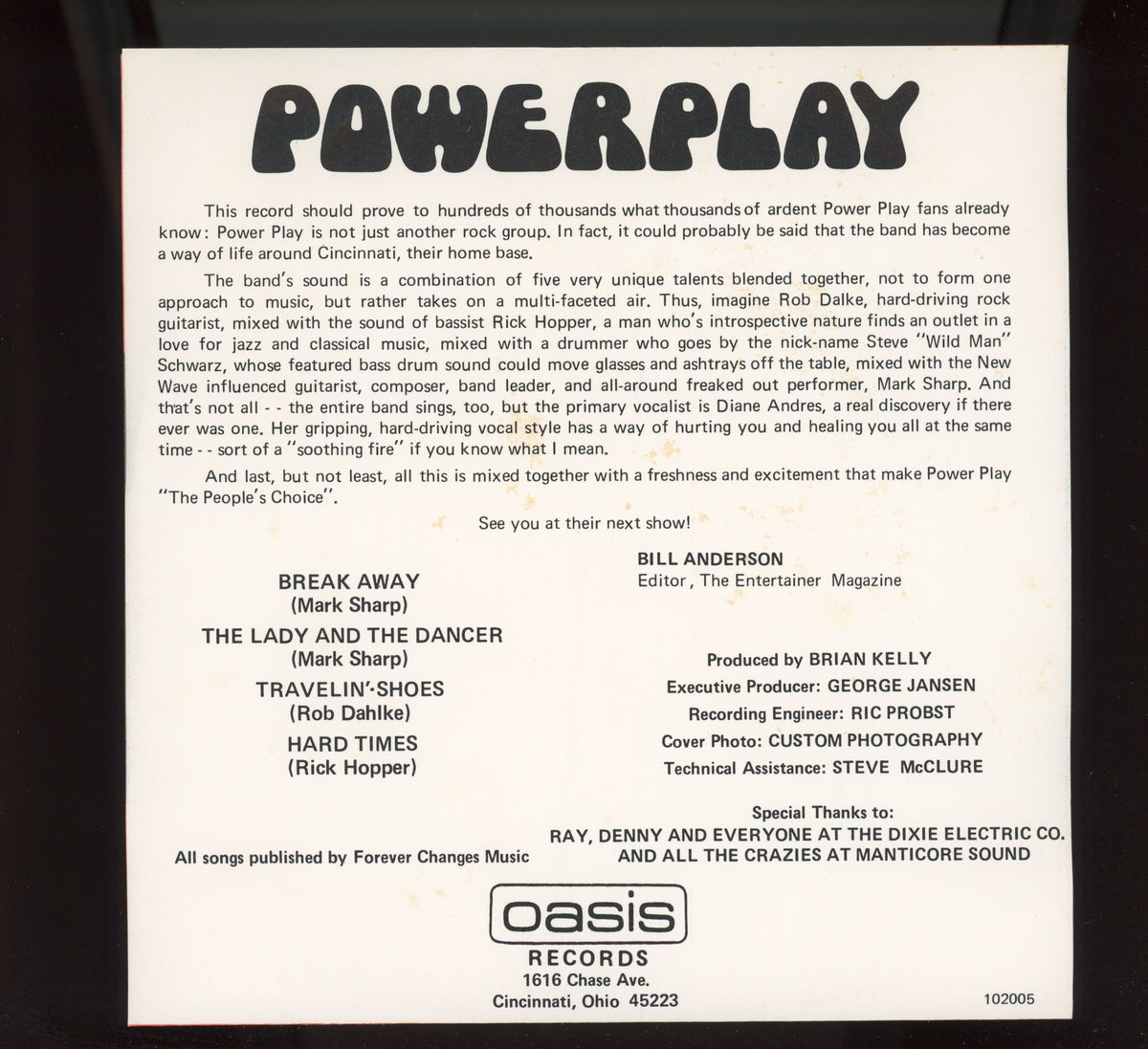 Powerplay - The People's Choice on Oasis Records - AOR Hard Rock 7" - 33 ⅓ RPM