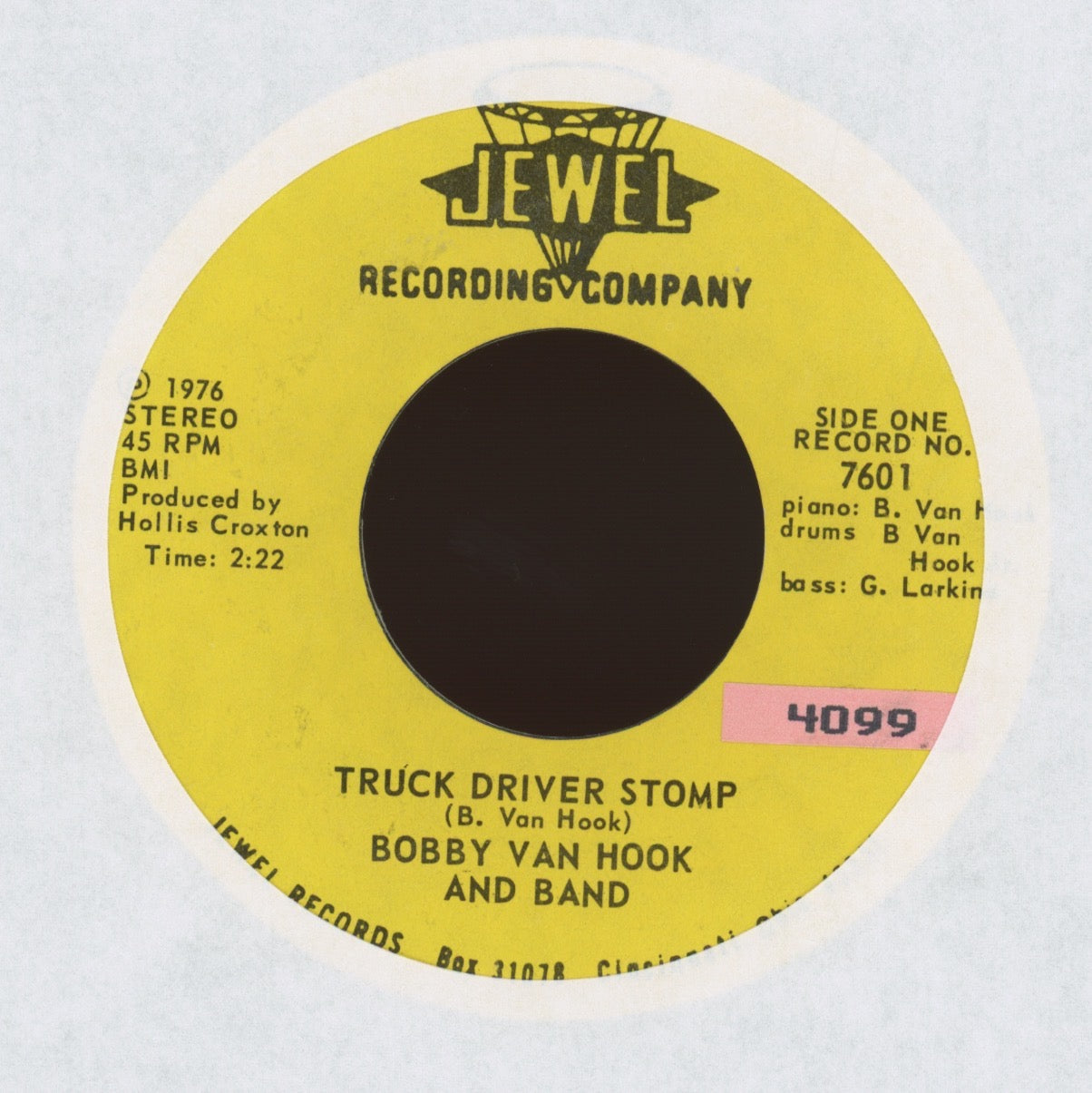 Bobby Van Hook And Band - Truck Driver Stomp on Jewel Instro Rockabilly 45