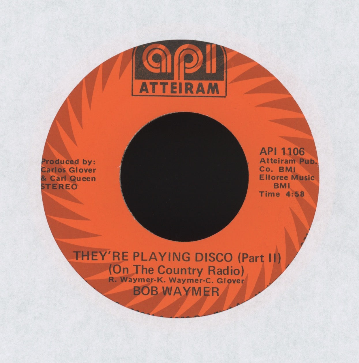 Bob Waymer - They're Playing Disco (On The Country Radio) Part II on Atteiram Disco Funk 45 Breaks With Picture Sleeve