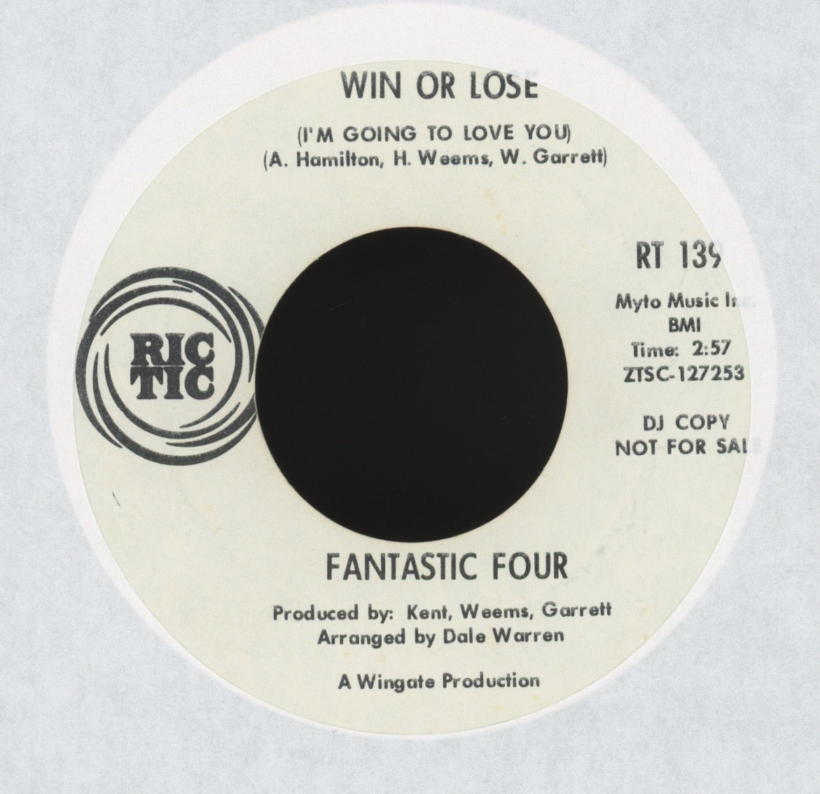 Fantastic Four - Win Or Lose (I'm Going To Love You) on Ric Tic Promo Northern Soul 45