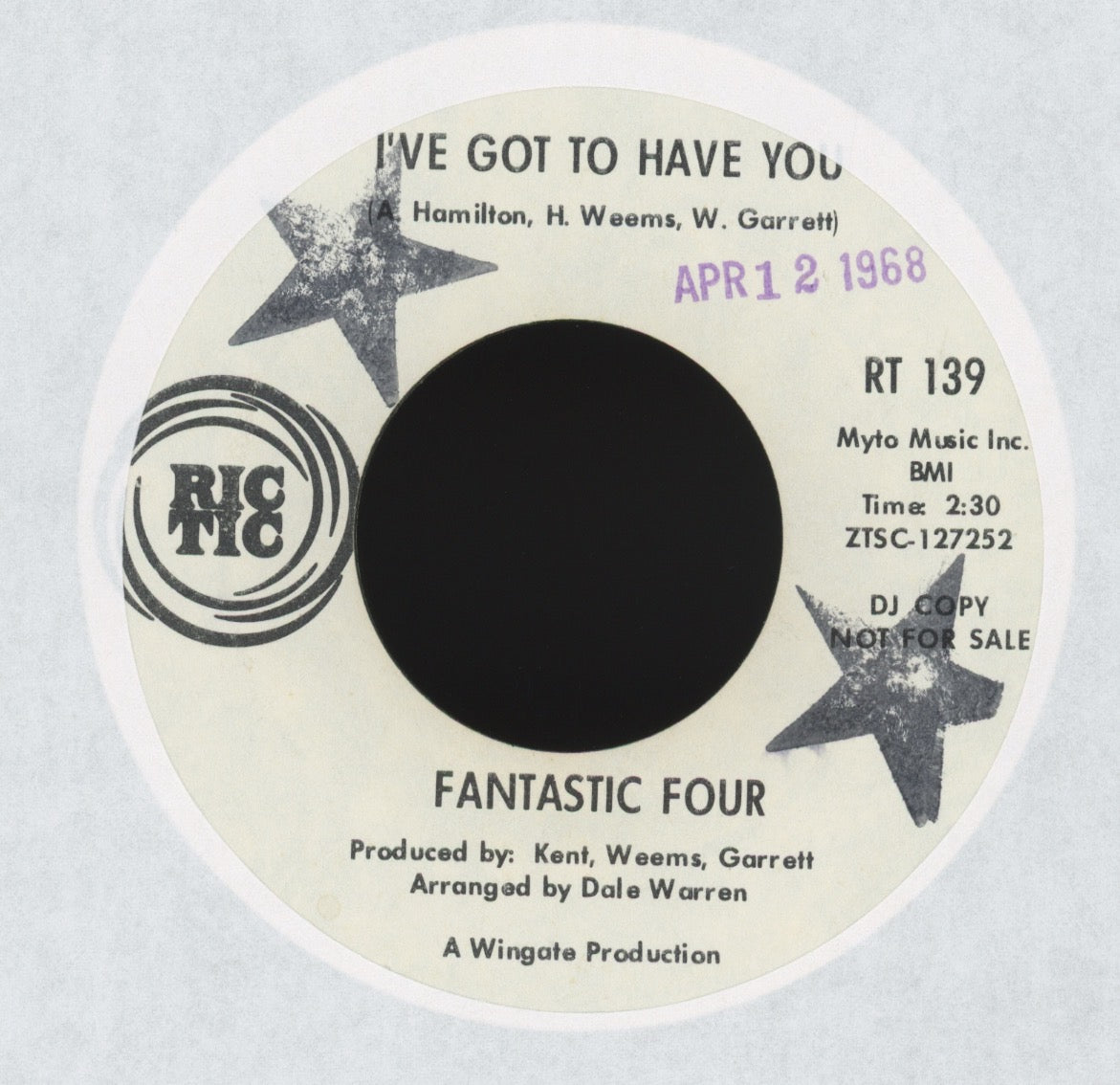 Fantastic Four - Win Or Lose (I'm Going To Love You) on Ric Tic Promo Northern Soul 45