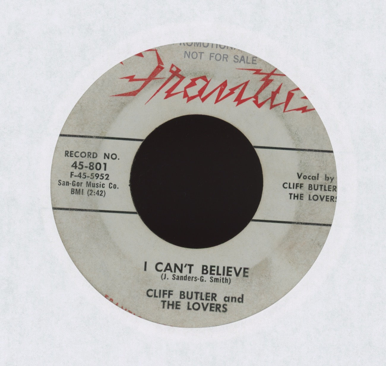 Cliff Butler & The Lovers - I Can't Believe on Frantic R&B Doo Wop 45