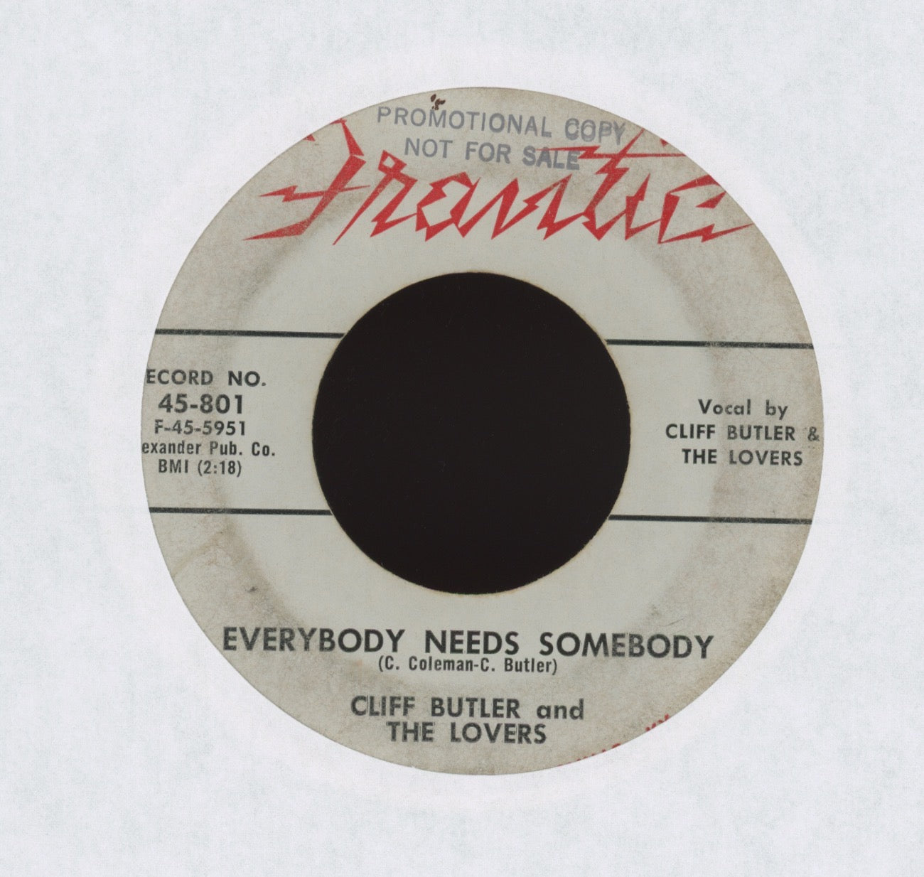 Cliff Butler & The Lovers - I Can't Believe on Frantic R&B Doo Wop 45