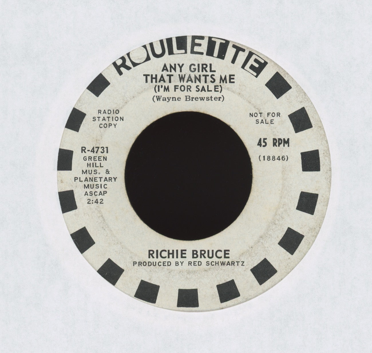 Richie Bruce - Plan My Life on Roulette Promo Garage Fuzz 45