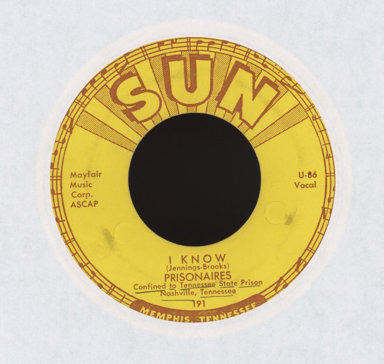 The Prisonaires - A Prisoner's Prayer on Sun R&B Doo Wop 45 Push Marks