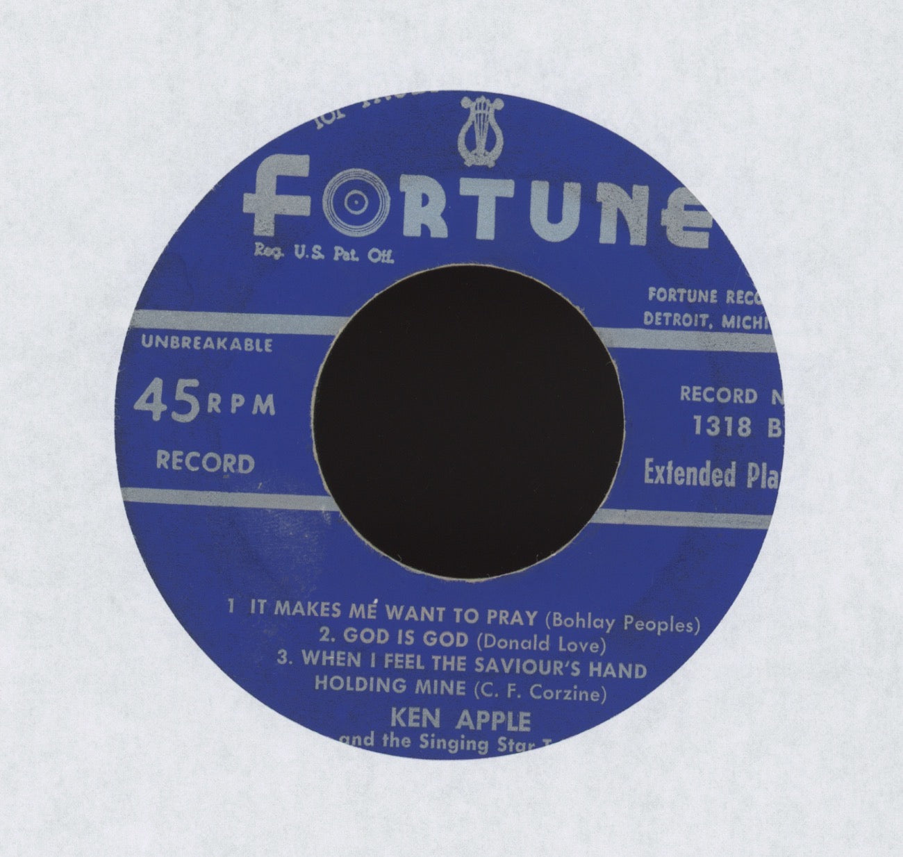 Ken Apple and the Singing Star Trio - Too Near Home on Fortune EP 1318 Country Gospel 45