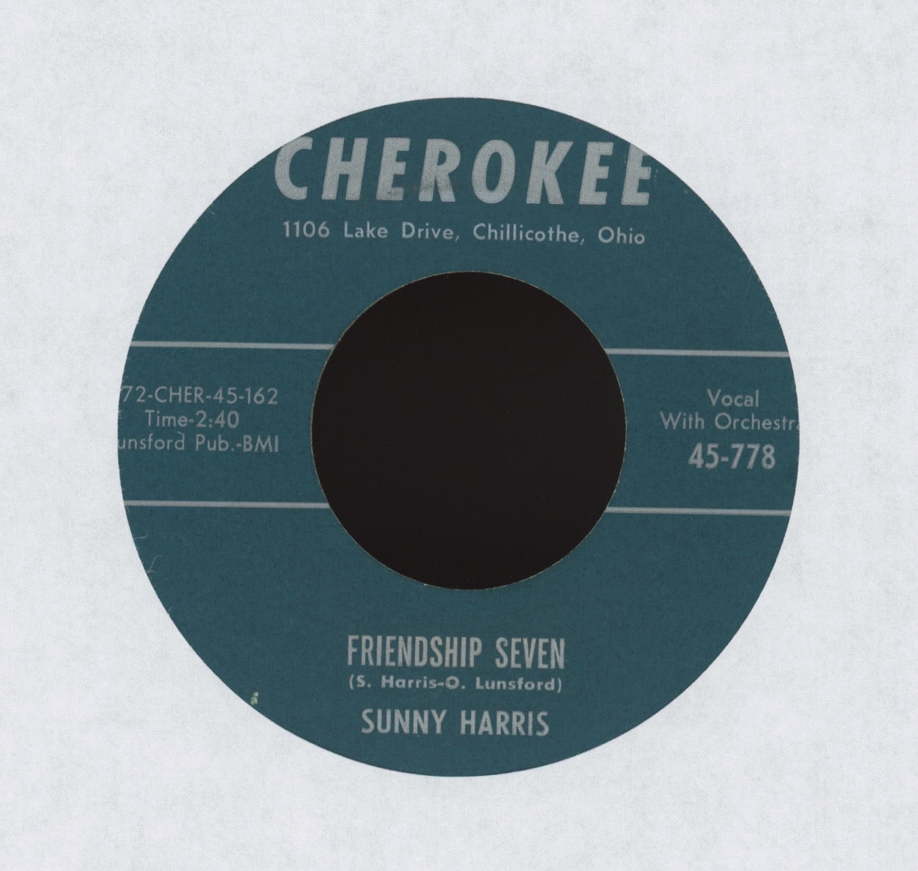 Sunny Harris - Friendship Seven on Cherokee R&B 45