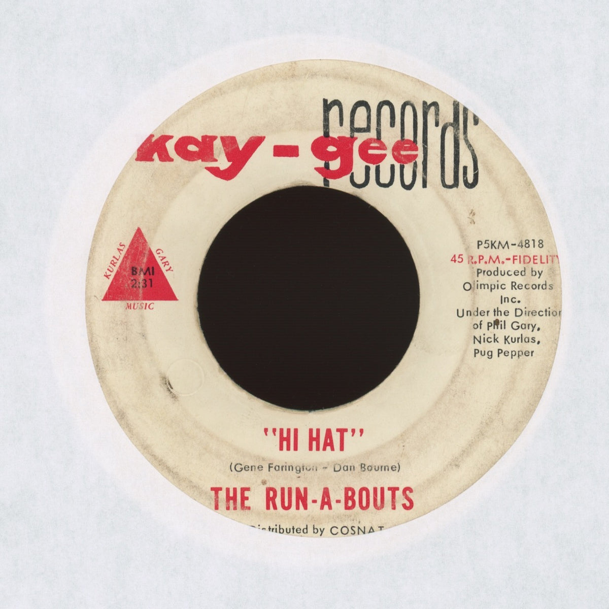 The Run-A-Bouts - Wild Fire / Hi Hat on Kay - Gee Records Surf 45