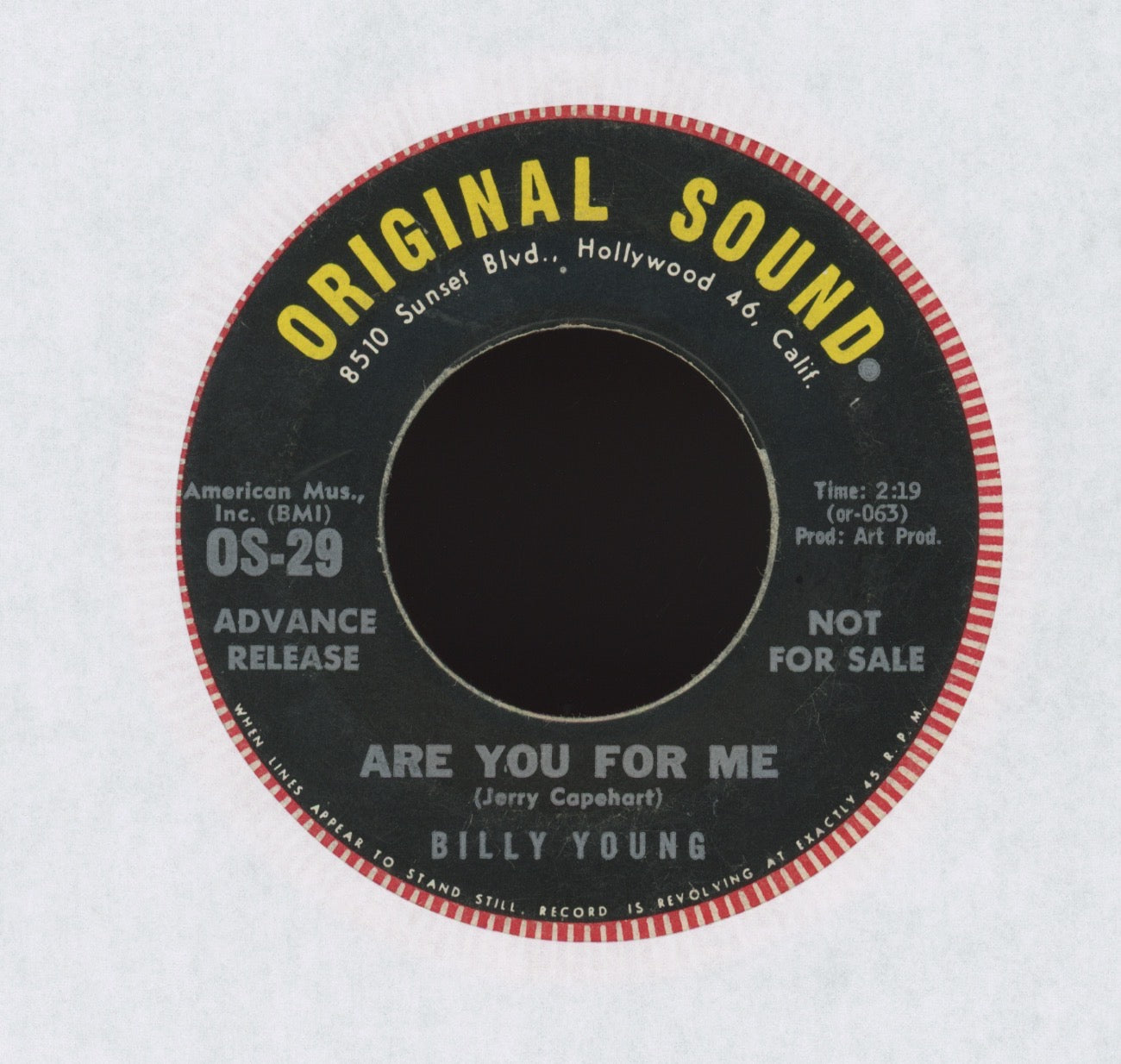 Billy Young - Glendora on Original Sound Promo Northern Soul 45