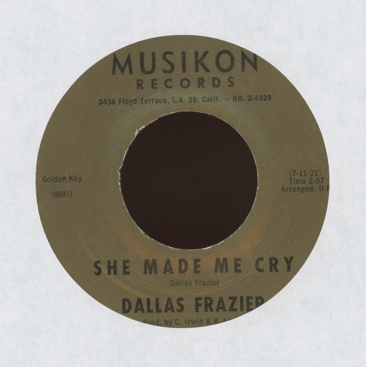 Dallas Frazier - She Made Me Cry on Musikon R&B Doo Wop 45