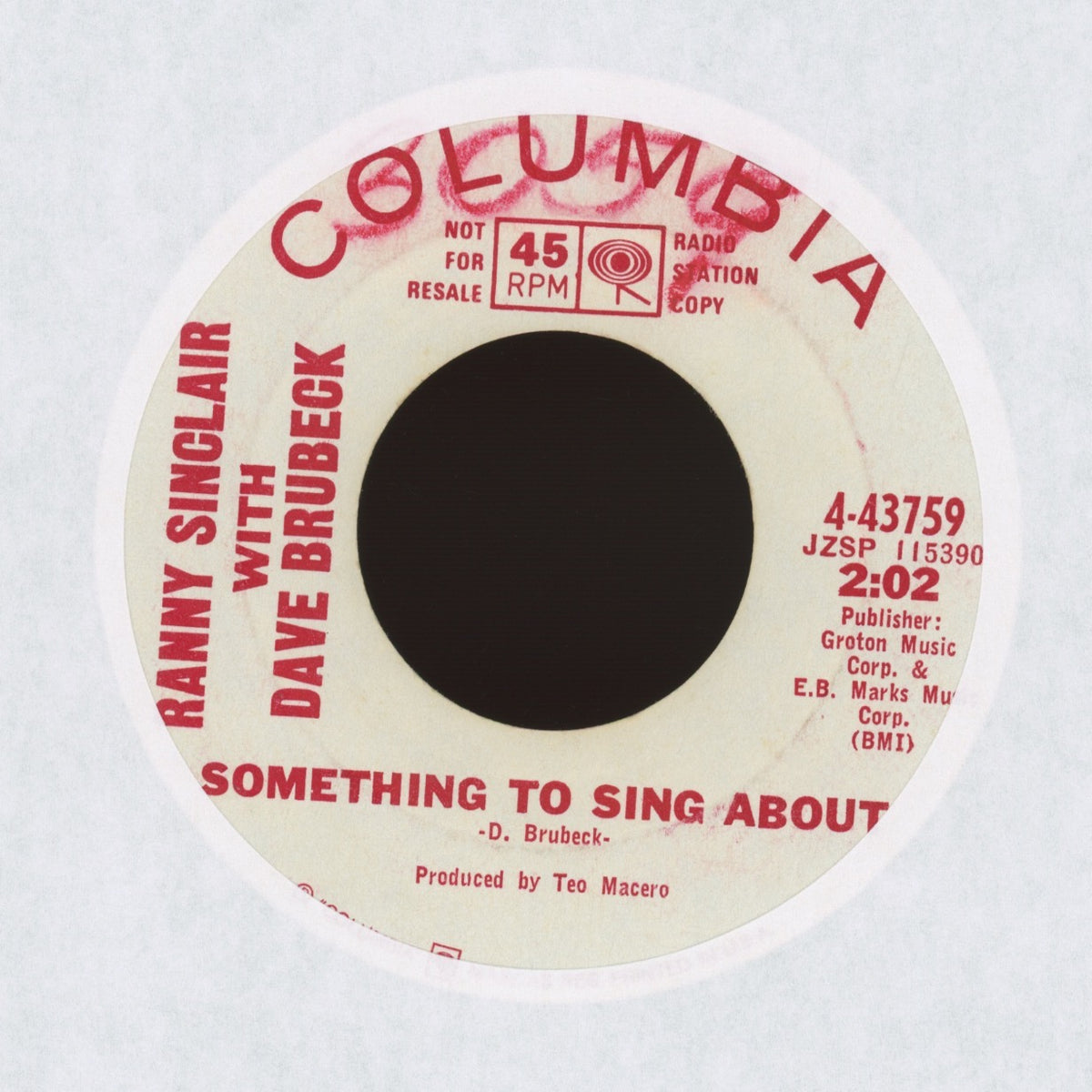Ranny Sinclair With Dave Brubeck - Something To Sing About on Columbia - Promo Mod Jazz 45