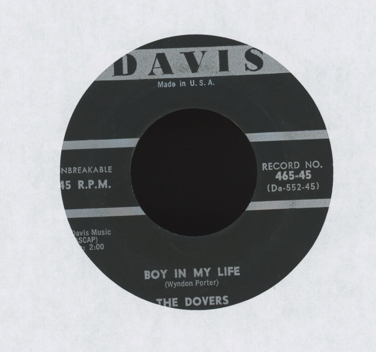 The Dovers - Sweet As A Flower / Boy In My Life on Davis R&B Doo Wop 45