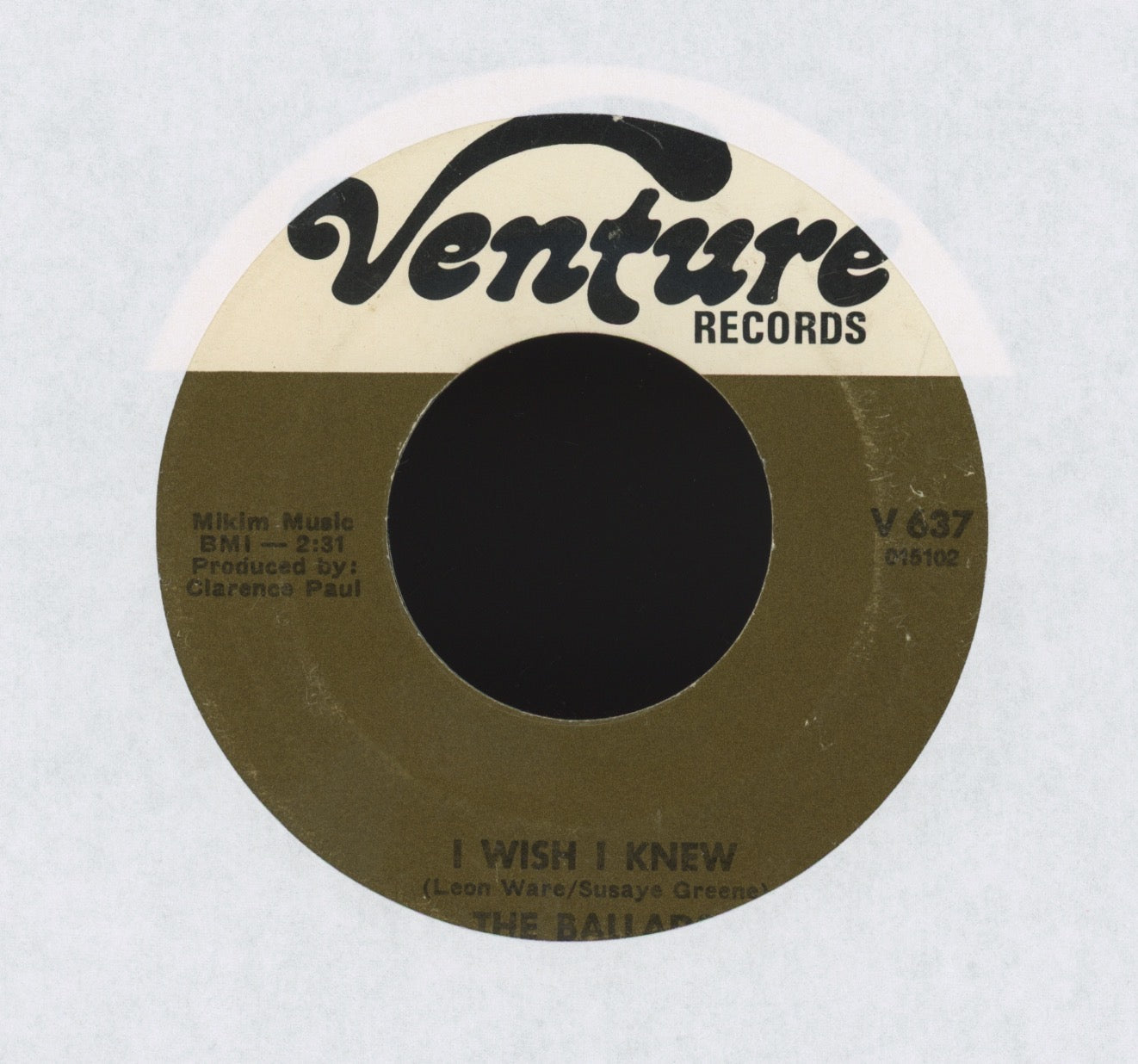 The Ballads - I Wish I Knew on Venture Northern Soul 45