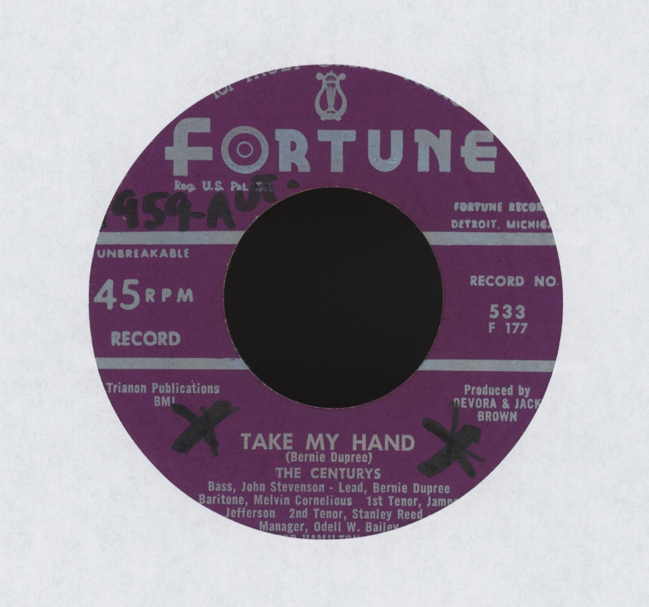 The Centurys - Take My Hand / Oh Joe Joe on Fortune R&B Doo Wop 45
