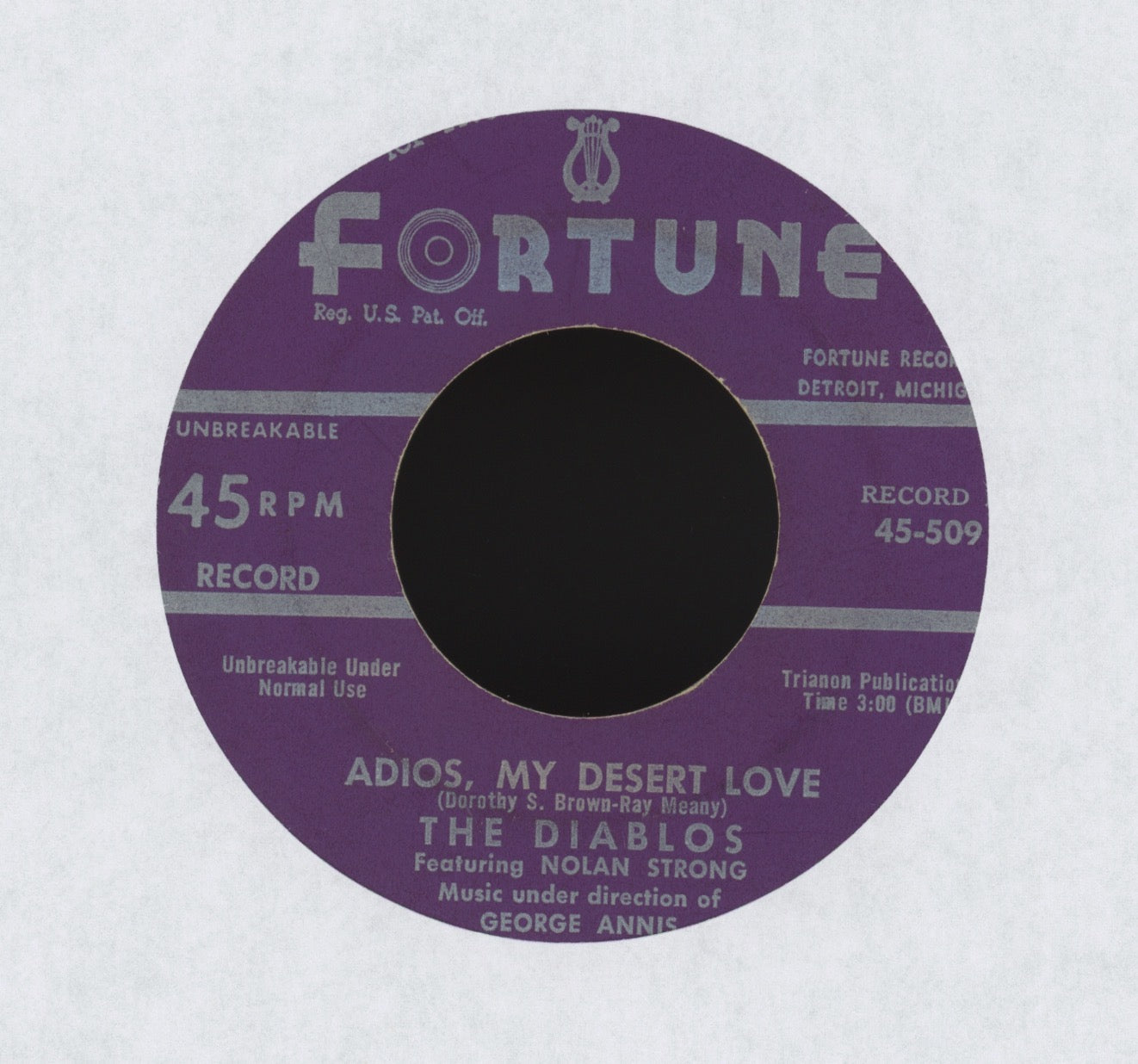 The Diablos featuring Nolan Strong - Adios My Desert Love on Fortune R&B Doo Wop 45