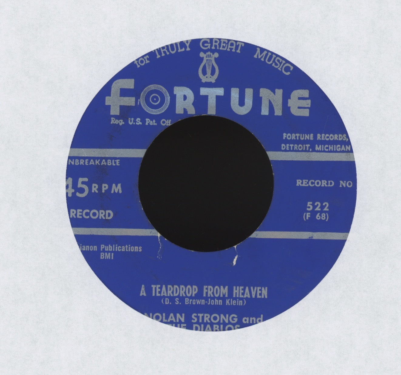 Nolan Strong & The Diablos - A Teardrop From Heaven / Try Me One More Time on Fortune R&B Doo Wop 45