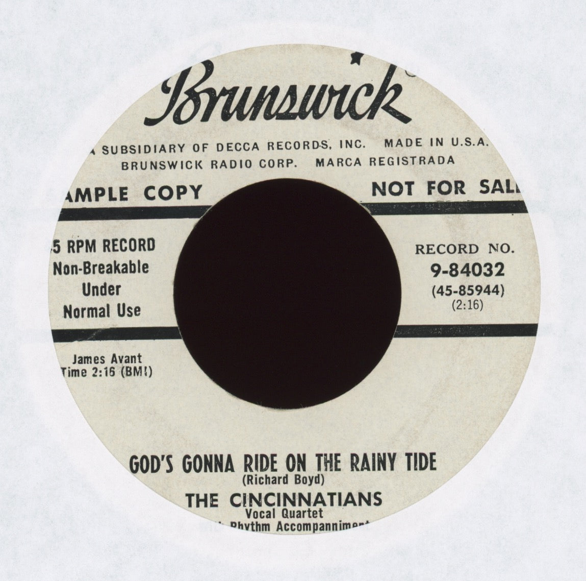 The Cincinnatians - God's Gonna Ride On The Rainy Tide on Brunswick Promo