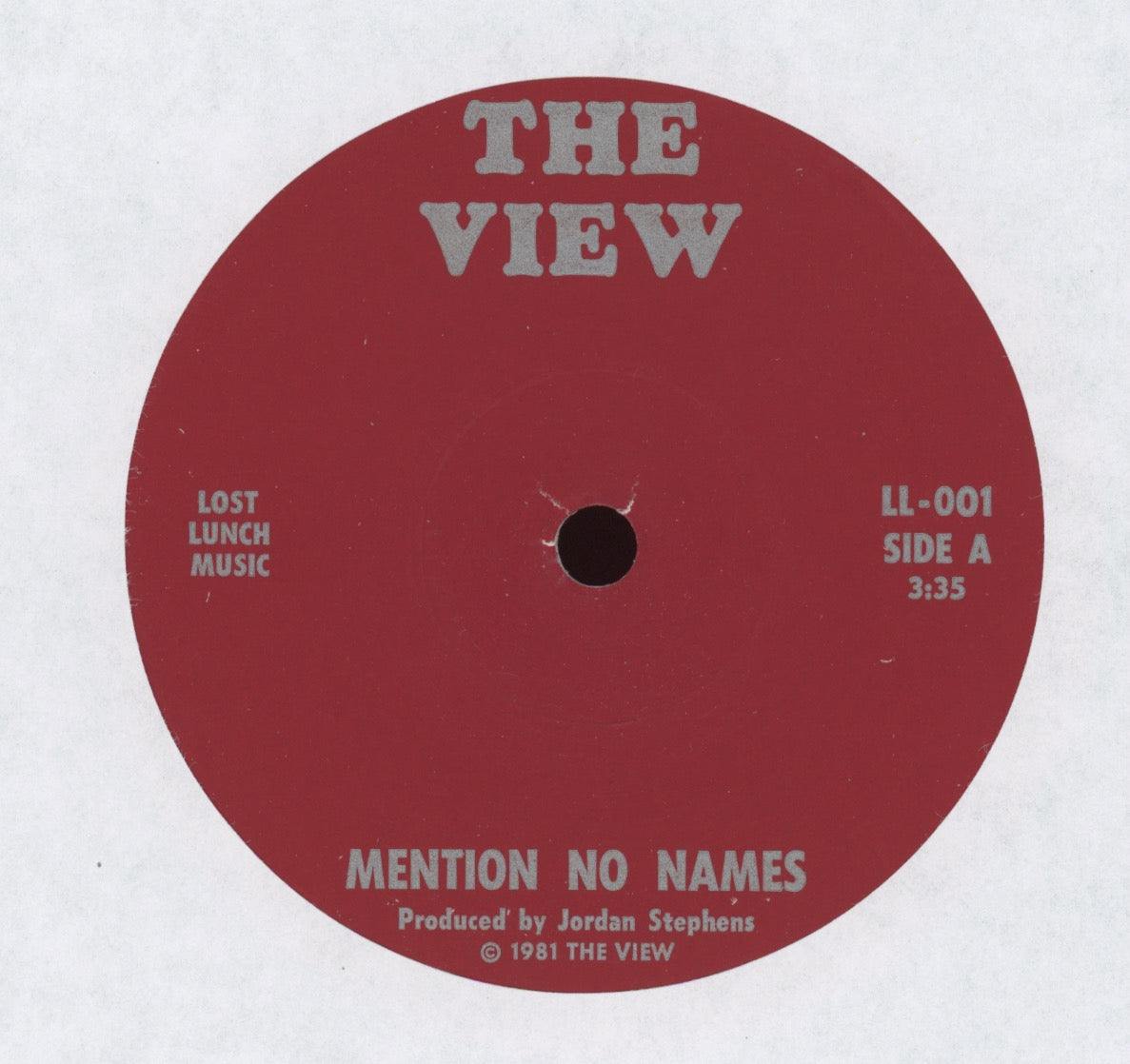 The View - Mention No Names on Lost Lunch 7" With Picture Sleeve