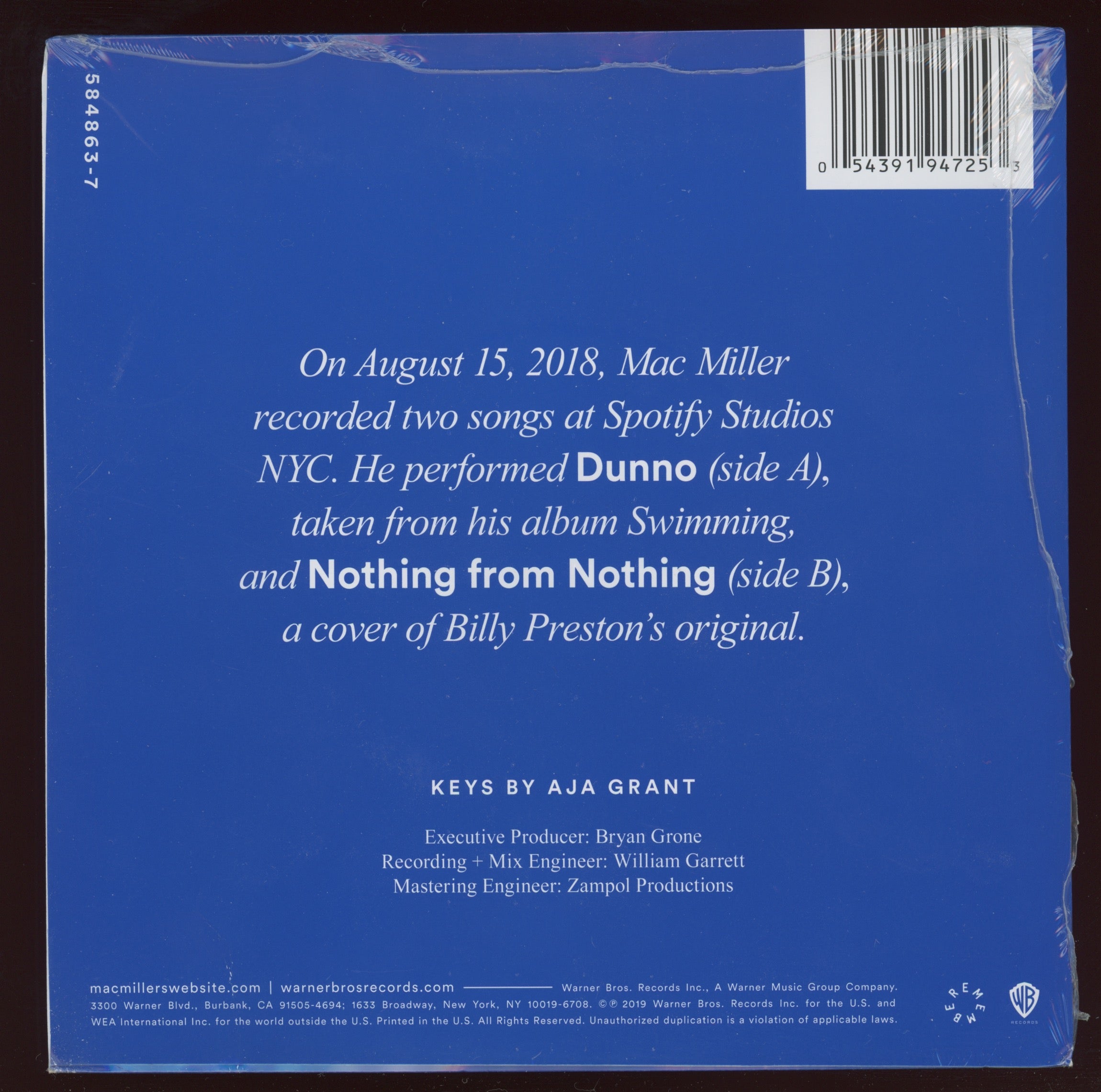 Mac Miller - Spotify Singles on Warner Bros. Ltd Baby Blue Vinyl 7" Sealed