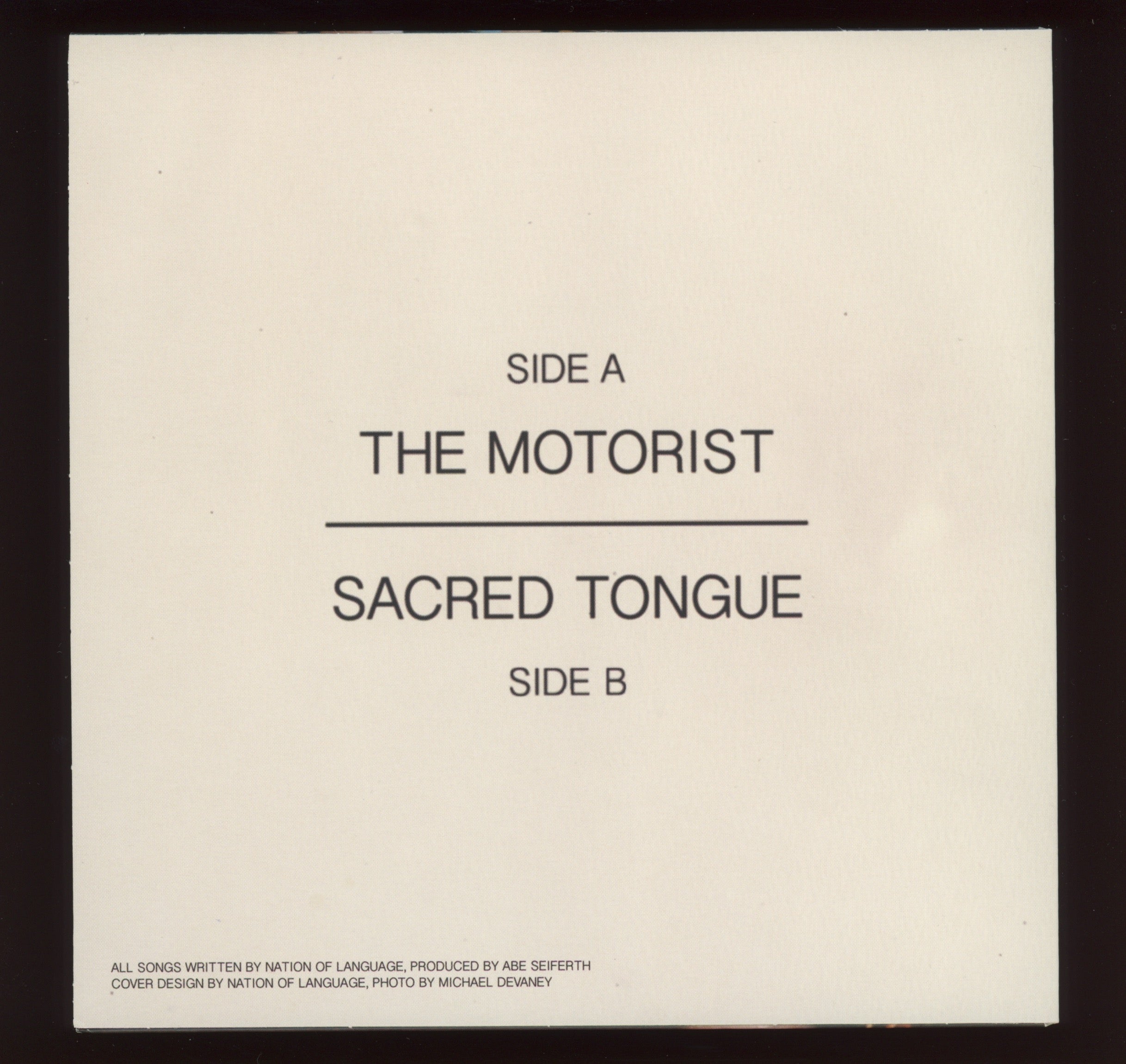 Nation Of Language - The Motorist / Sacred Tongue 7" With Picture Sleeve