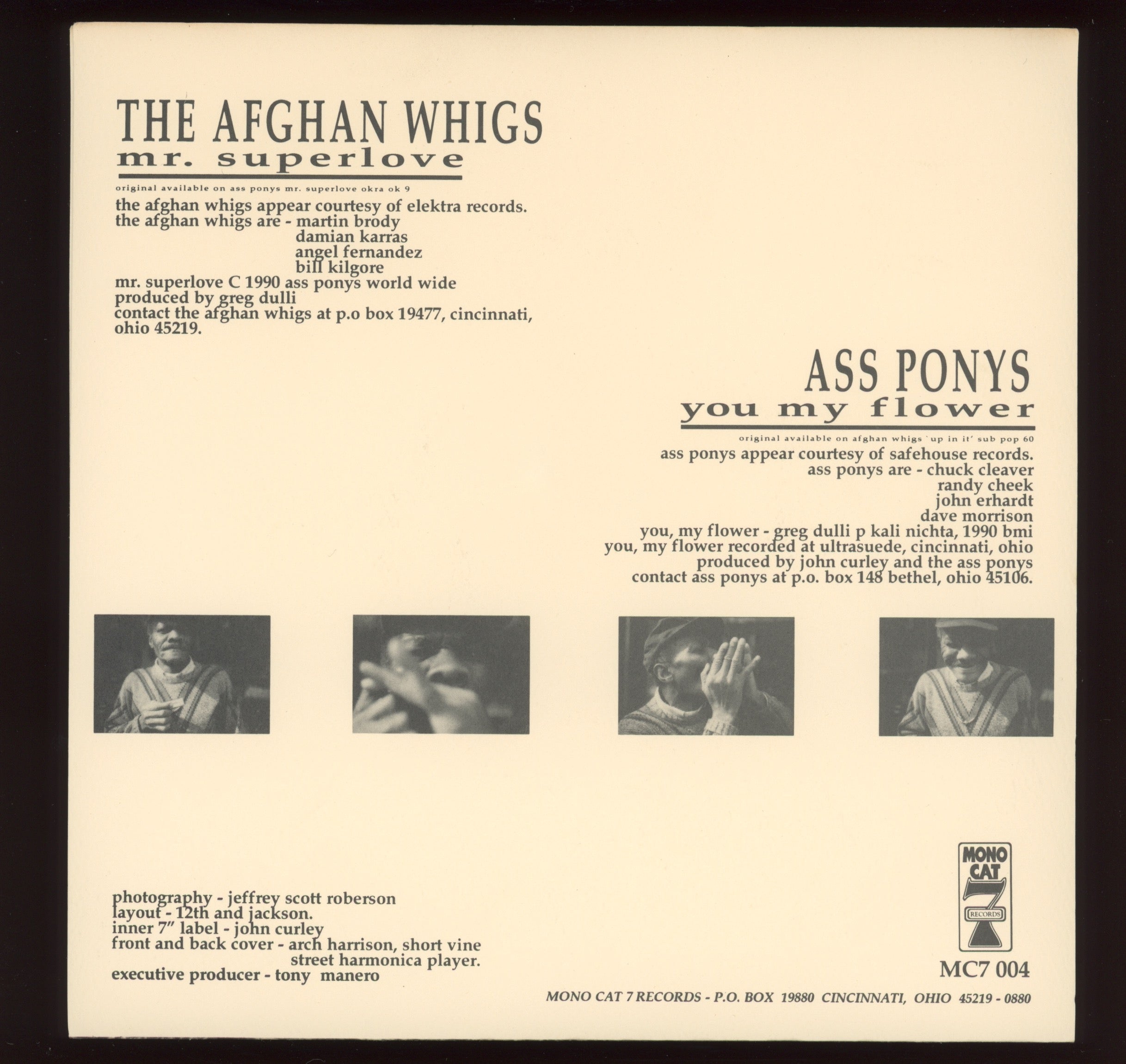 The Afghan Whigs / Ass Ponys - Mr. Superlove / You My Flower on Mono Cat 7 With Picture Sleeve