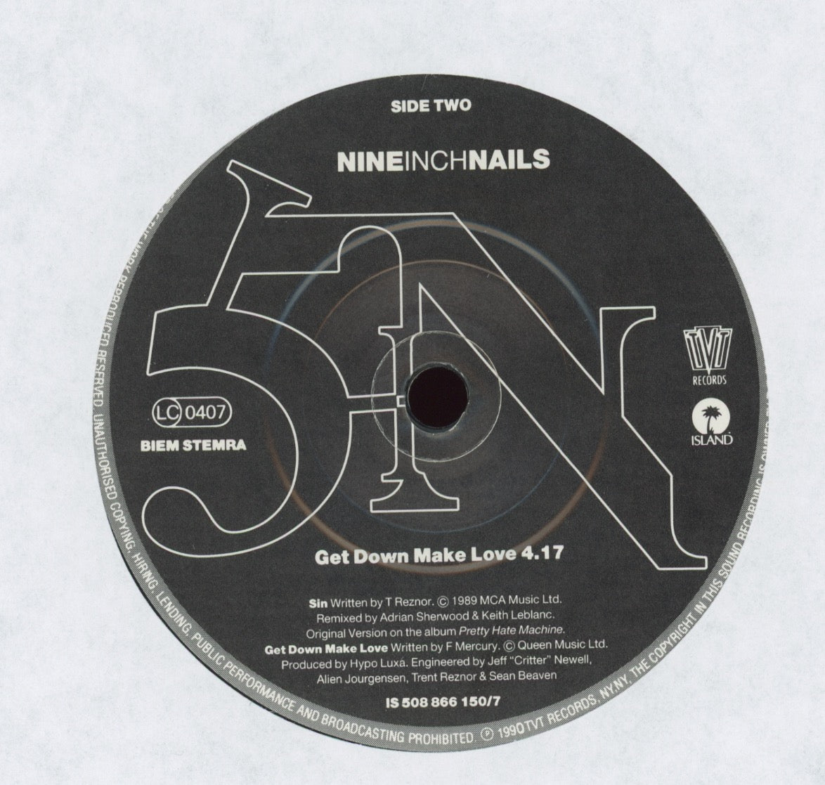 Nine Inch Nails - Sin on Island TVT 7" With Picture Sleeve