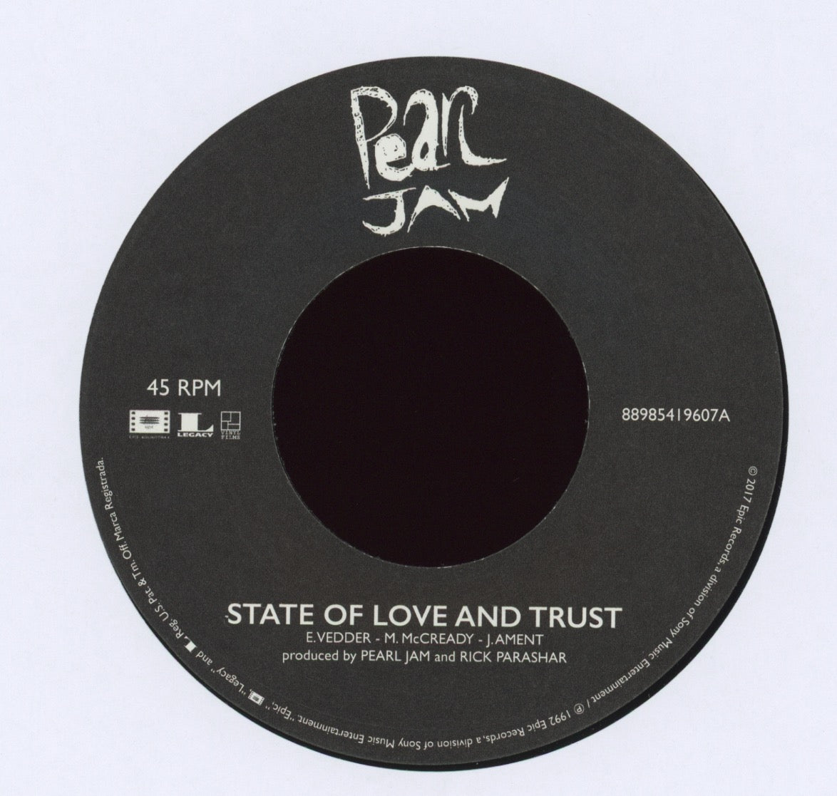 Pearl Jam - State Of Love And Trust on Epic Soundtrax RSD 2017 45 With Pic Sleeve