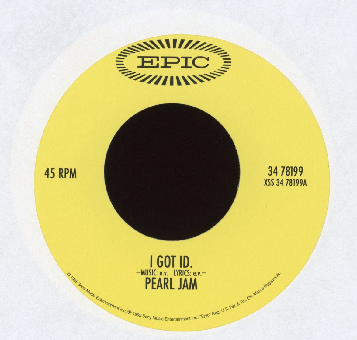 Pearl Jam - Merkinball on Epic 45 With Picture Sleeve