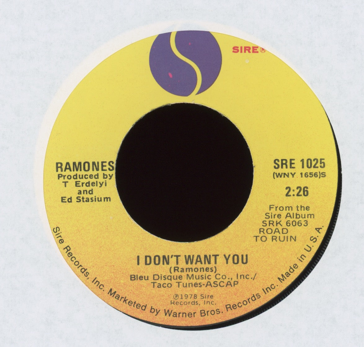 Ramones - Don't Come Close on Sire With Picture Sleeve