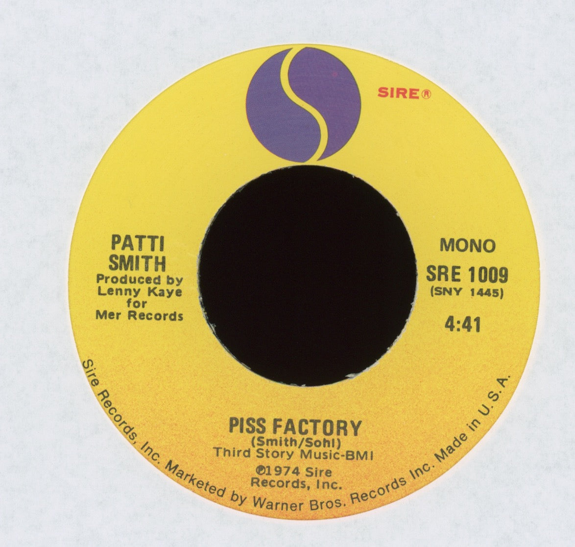 Patti Smith - Hey Joe (Version) / Piss Factory on Sire 1977 Reissue