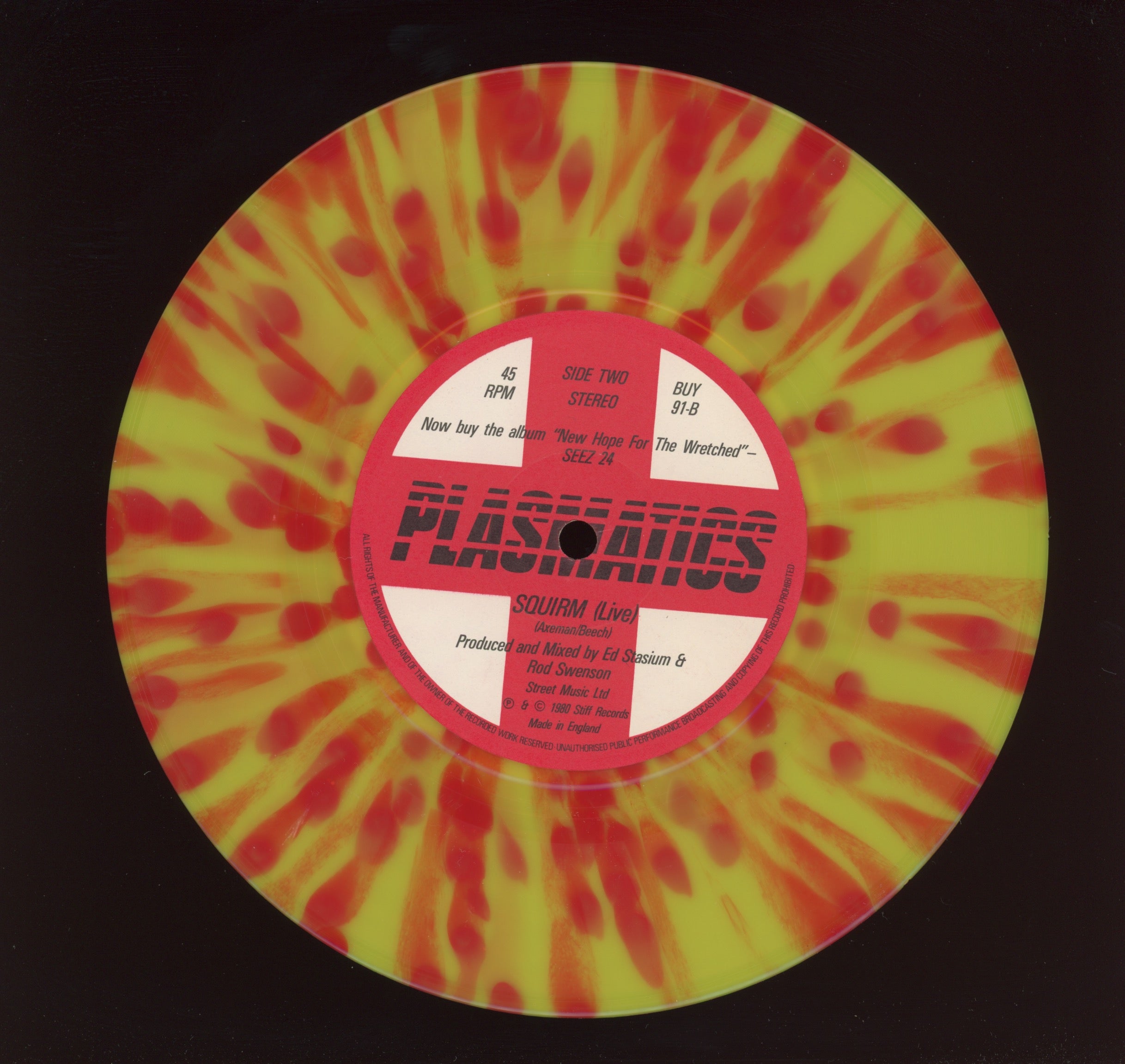 Plasmatics - Monkey Suit on Stiff Splatter Vinyl 7" With Picture Sleeve