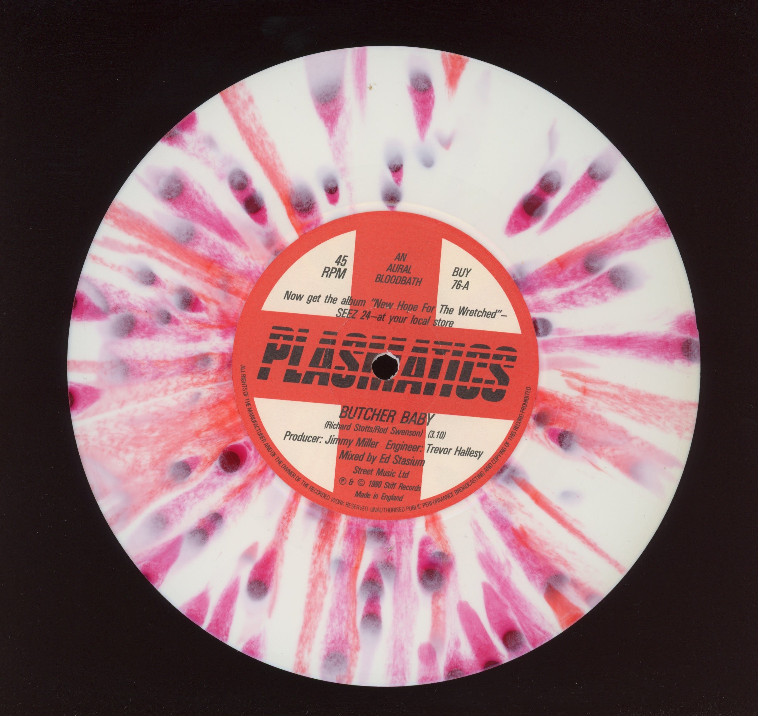 Plasmatics - Butcher Baby on Stiff Splatter Vinyl 7" With Picture Sleeve