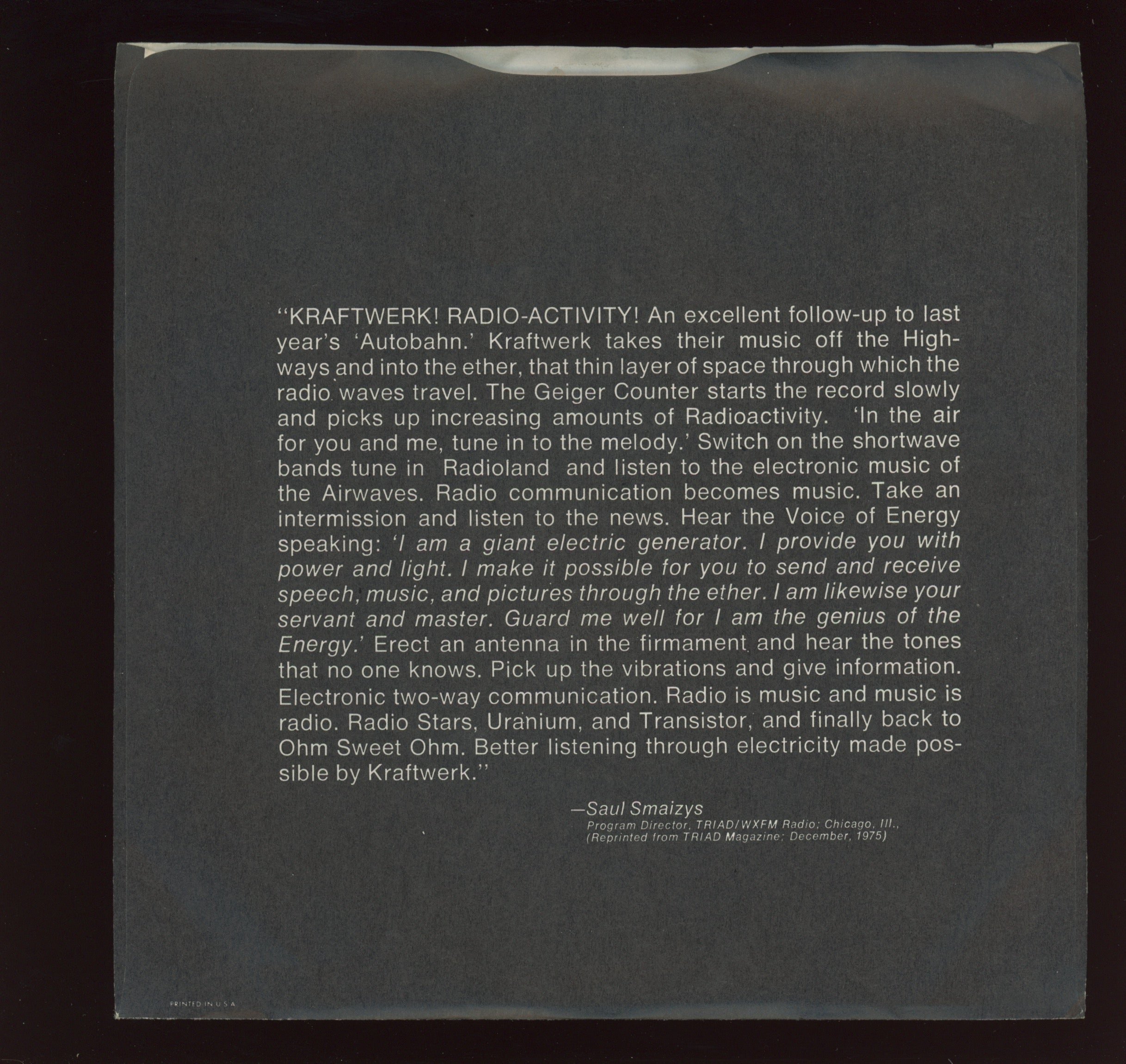 Kraftwerk - Radioactivity on Capitol Promo With Picture Sleeve