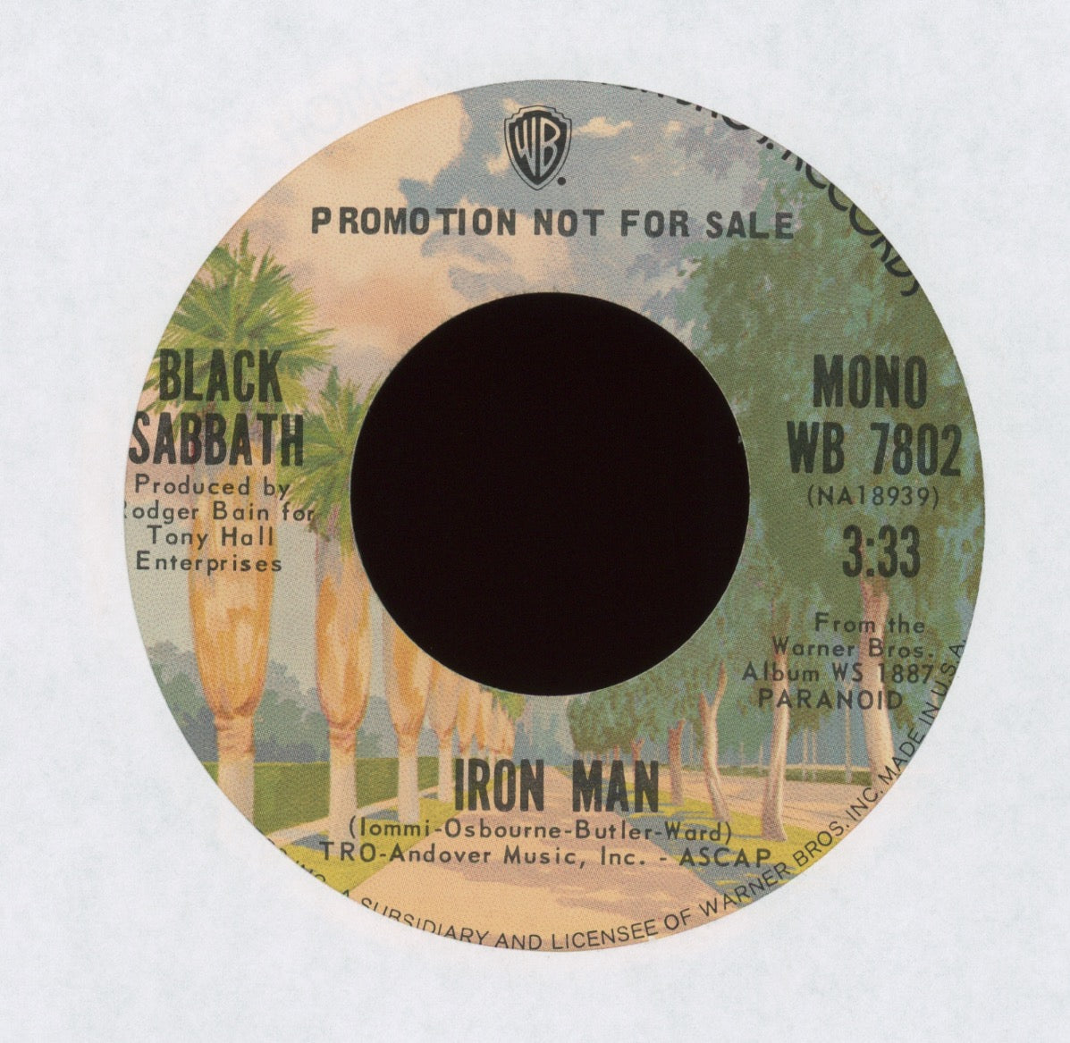 Black Sabbath - Iron Man on Warner Bros Promo Rock 45