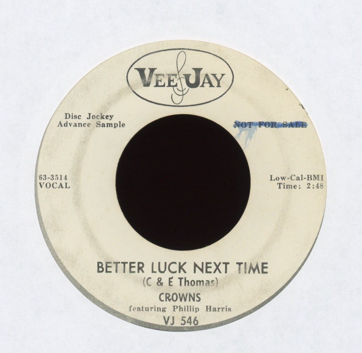 Crowns - Better Luck Next Time on Vee Jay Promo Northern Soul 45