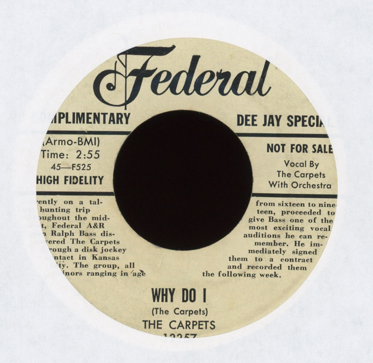 The Carpets - Why Do I on Federal Bio Promo R&B Doo Wop 45