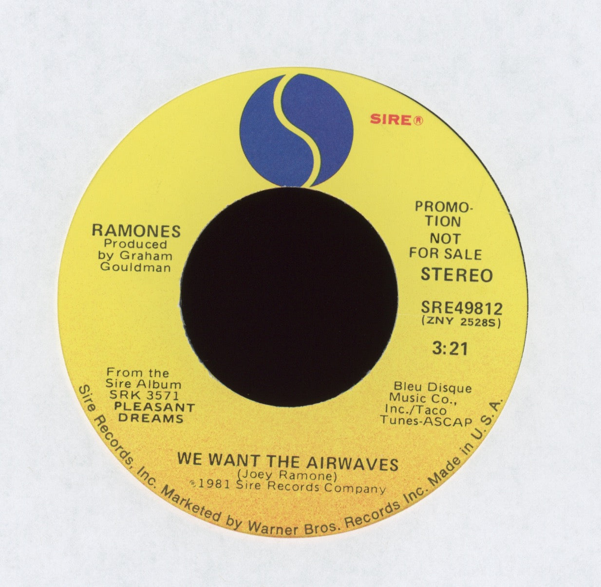 Ramones - We Want The Airwaves on Sire Promo Punk 45