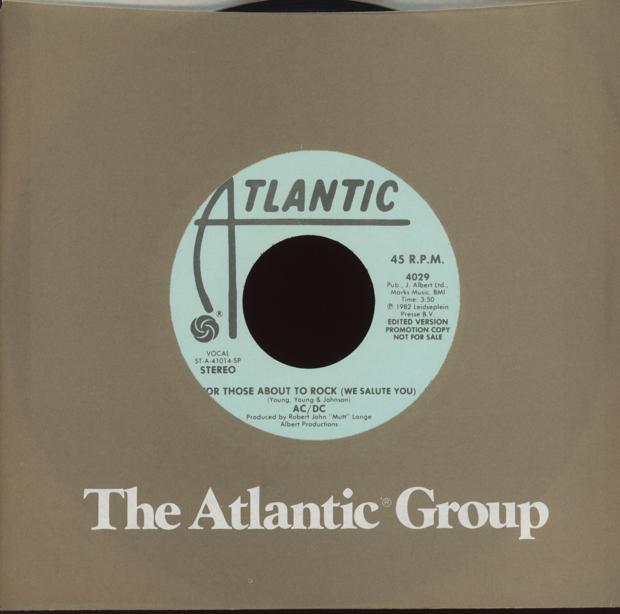 AC/DC - For Those About To Rock (We Salute You) on Atlantic Promo Rock 45