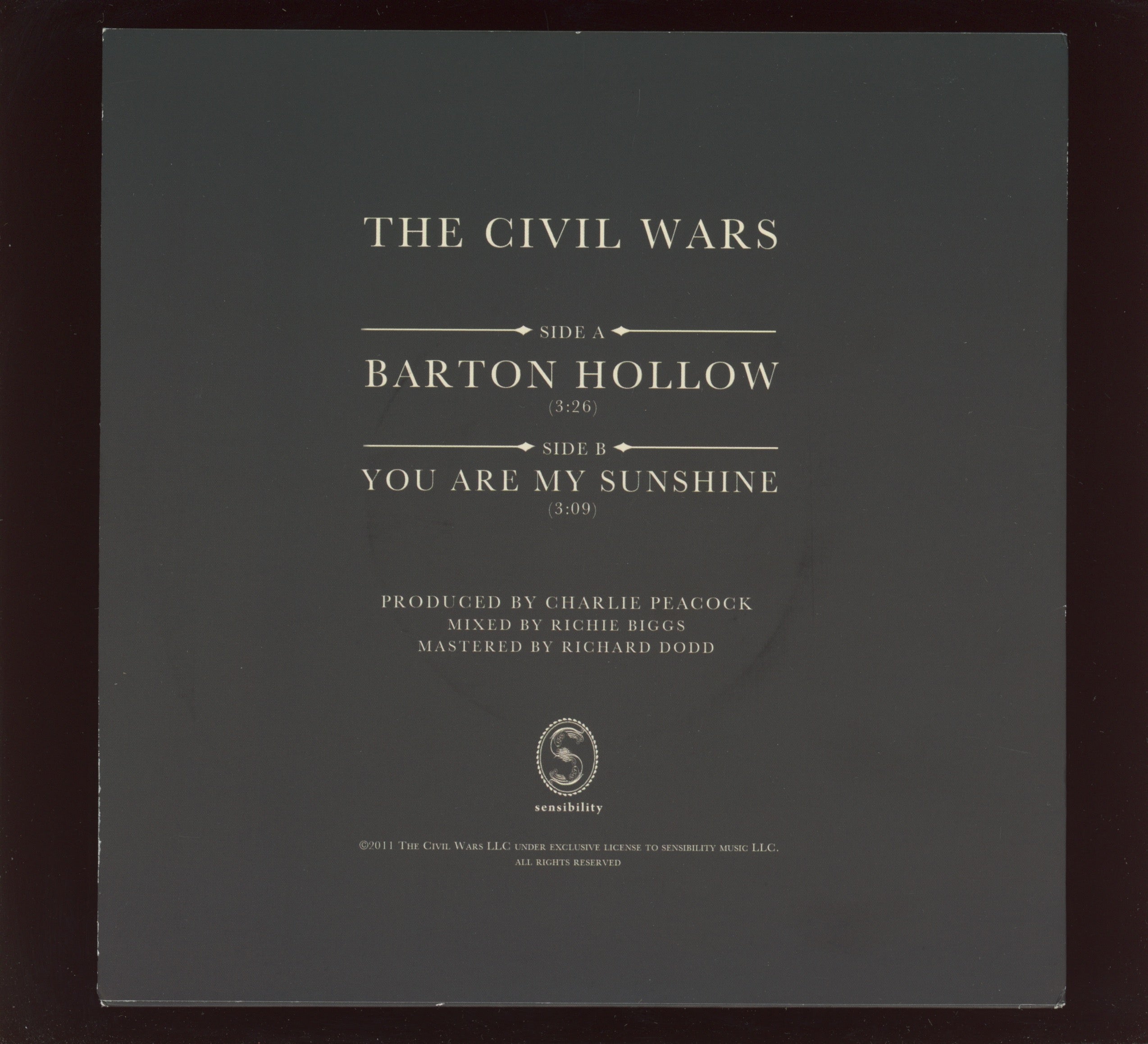 The Civil Wars - Barton Hollow on Sensitivity Music Ltd Edition 7" With Pic Sleeve
