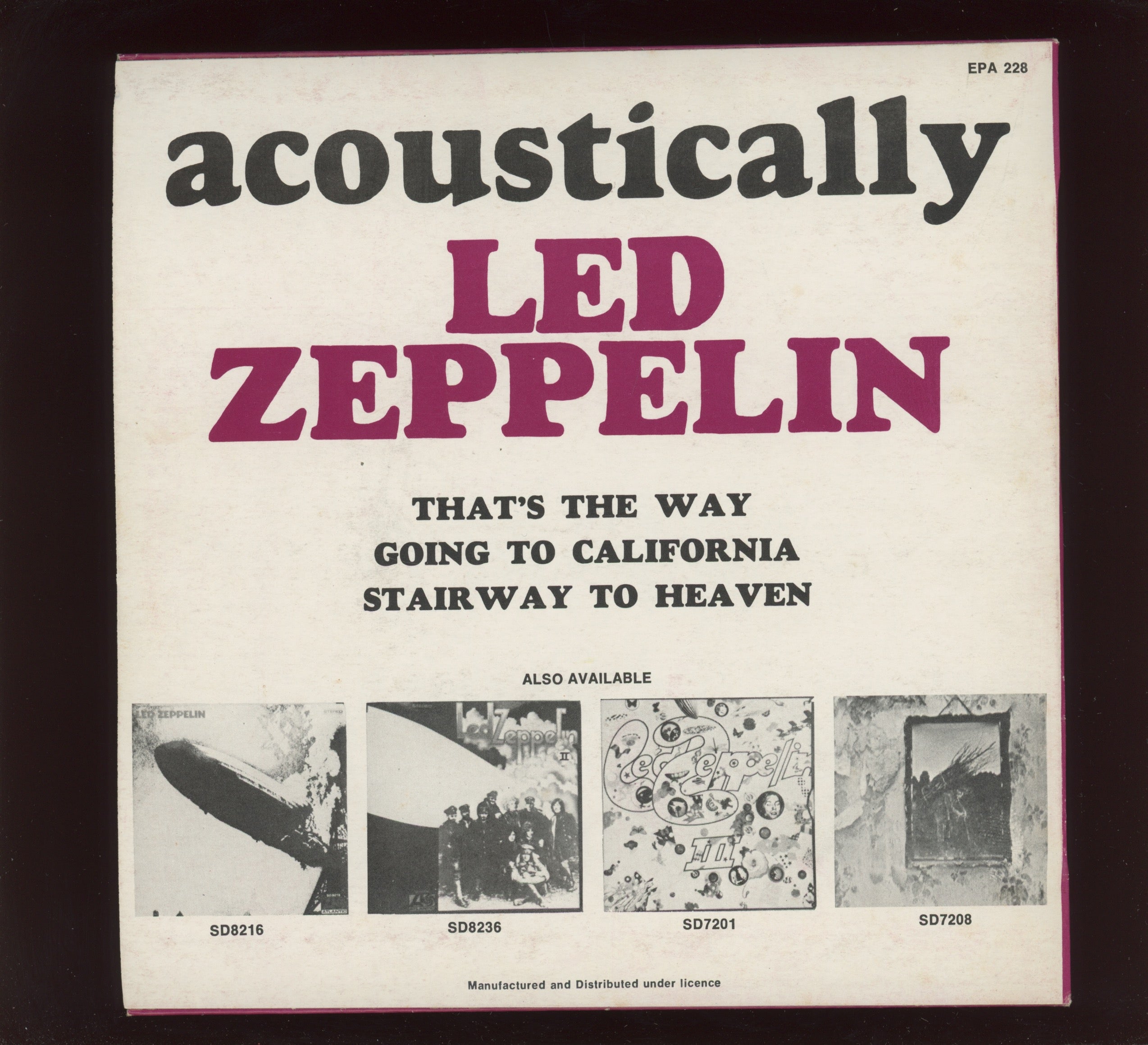 Led Zeppelin - Acoustically on Atlantic Australian Press 7" EP With Pic Sleeve Reissue