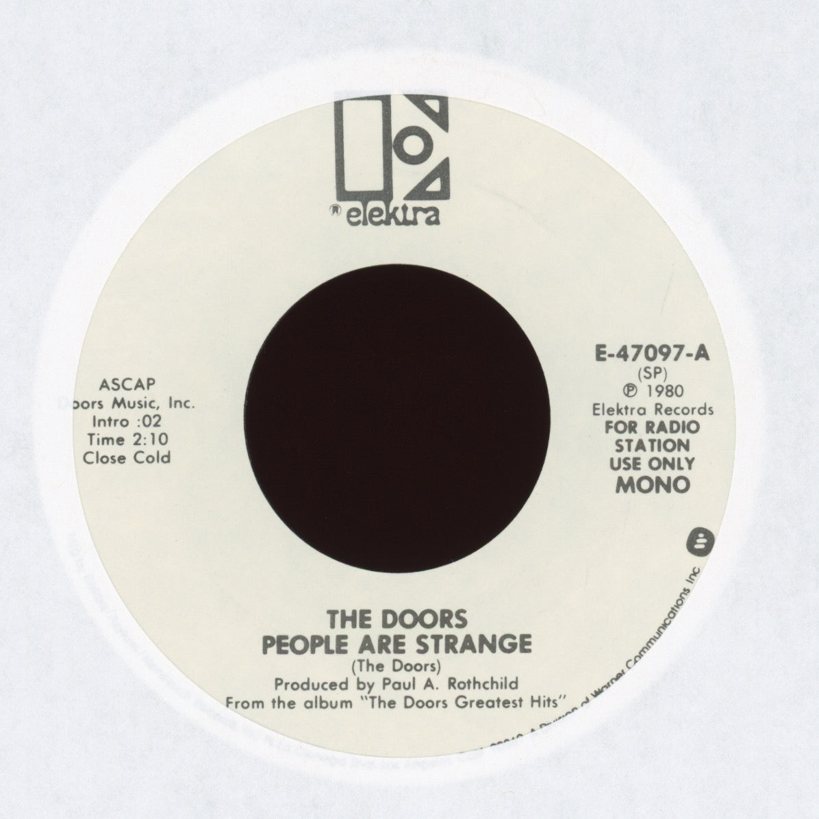 The Doors - People Are Strange on Elektra Promo 45 With Pic Sleeve 1980