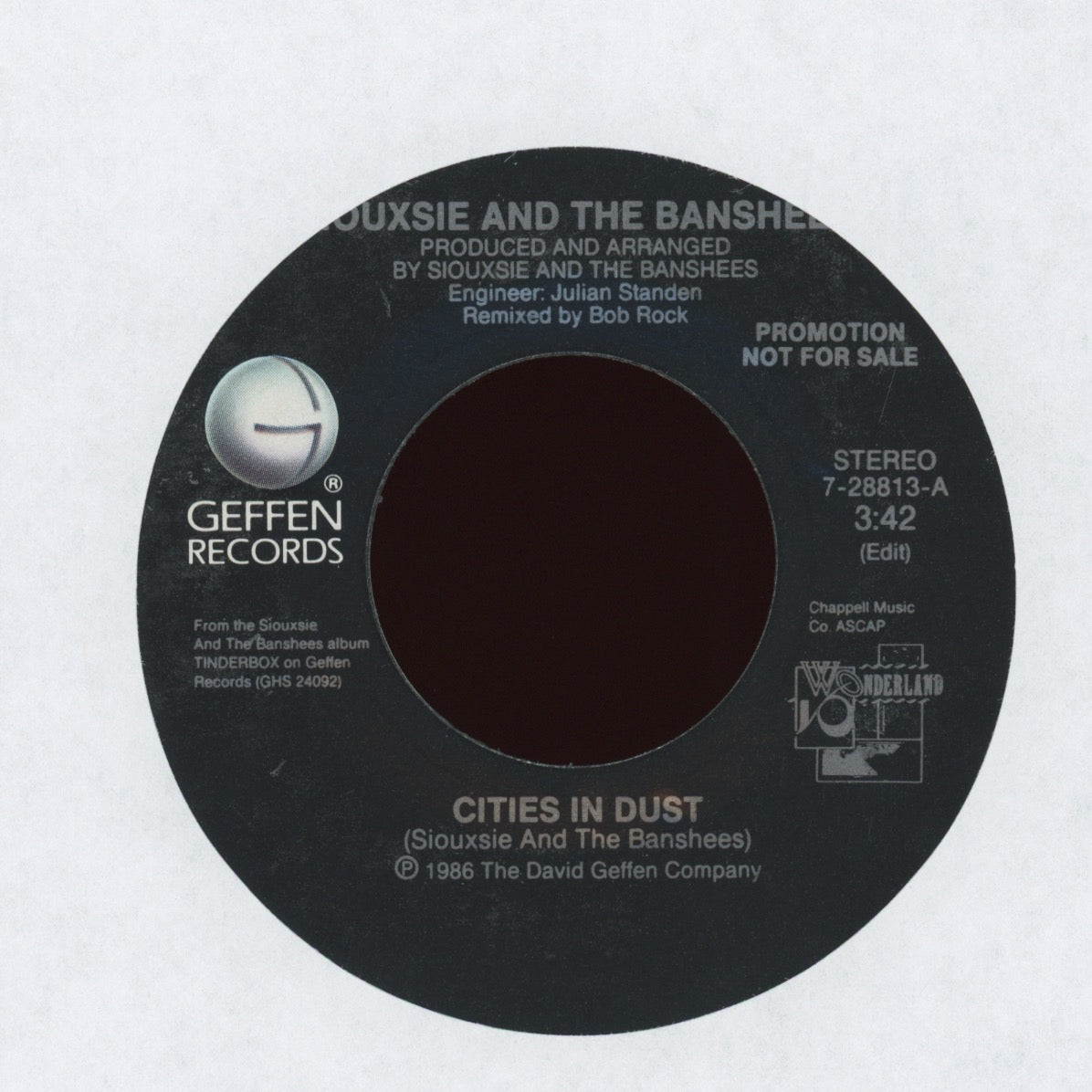 Siouxsie & The Banshees - Cities In Dust on Geffen Promo 45 With Pic Sleeve