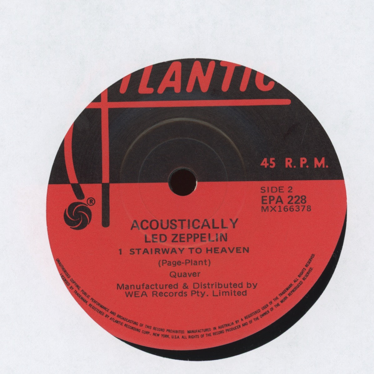 Led Zeppelin - Acoustically on Atlantic Australian Press 7" EP With Pic Sleeve Reissue