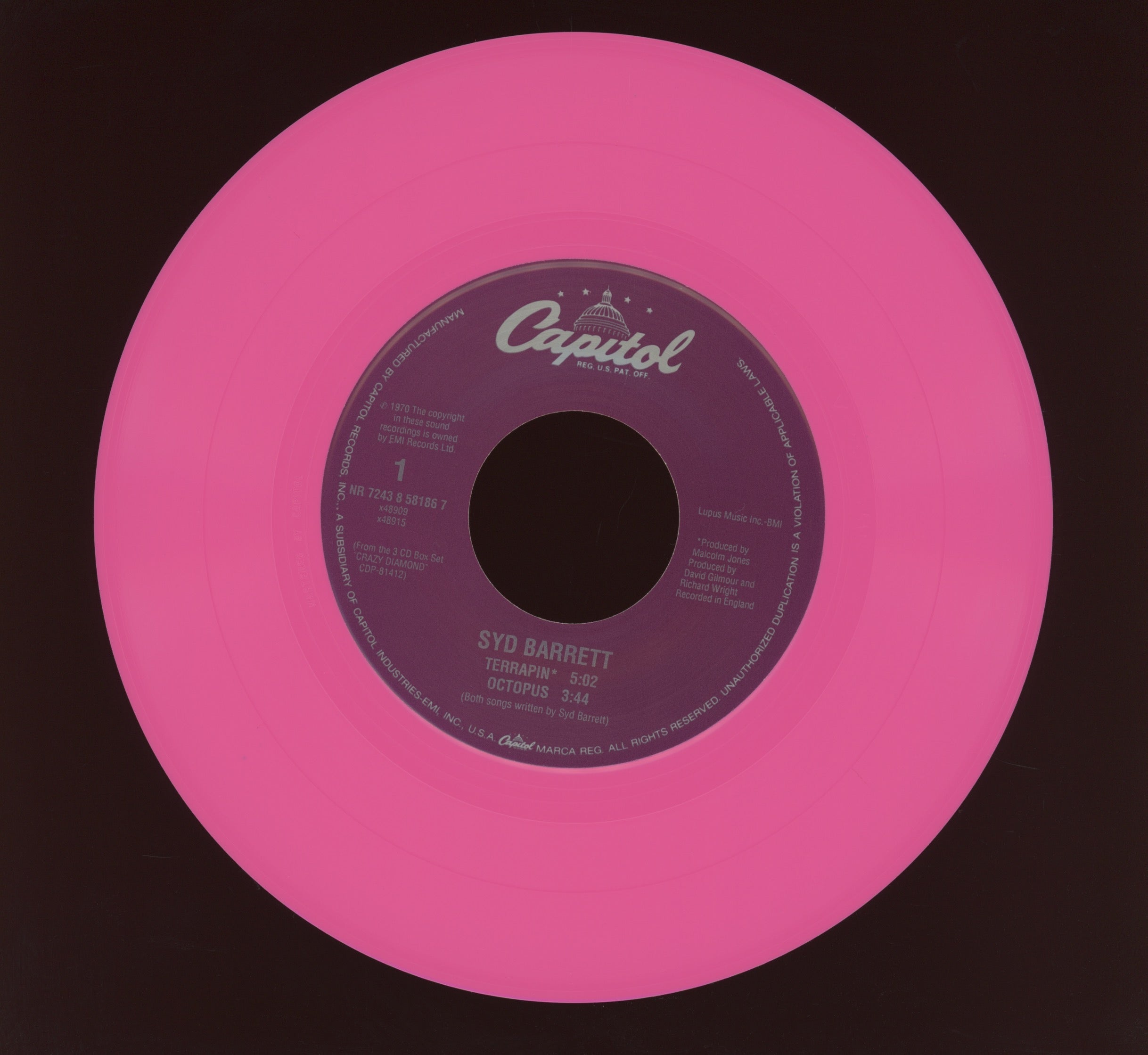 Syd Barrett - Crazy Diamond on Capitol Pink Vinyl 45 With Pic Sleeve