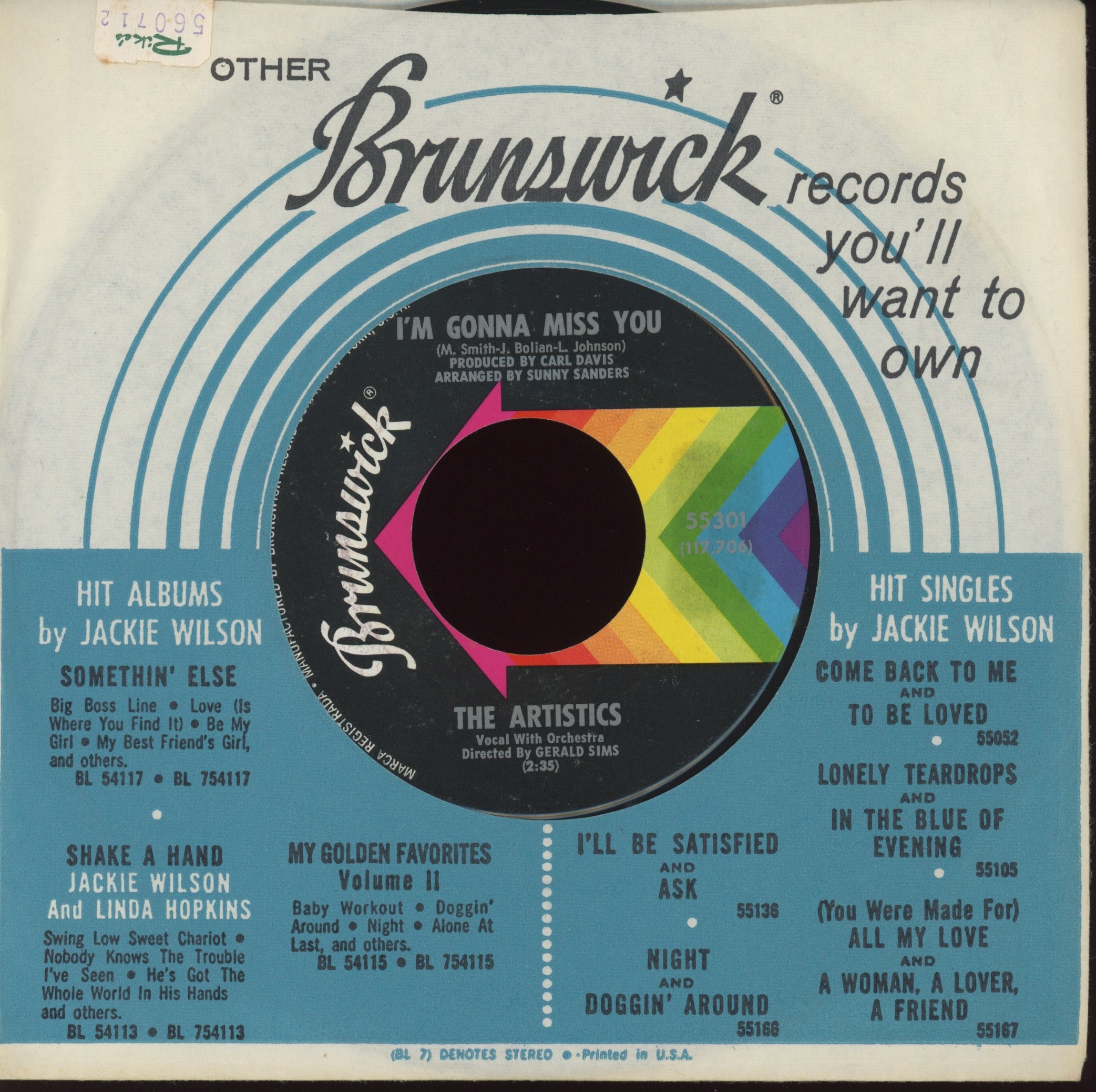 The Artistics - I'm Gonna Miss You on Brunswick Northern Soul 45
