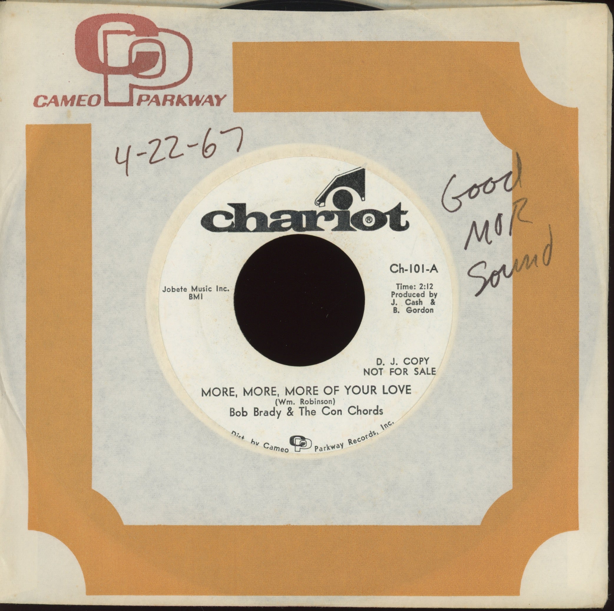 Bob Brady & The Con Chords - More, More, More Of Your Love on Chariot Promo Northern Soul