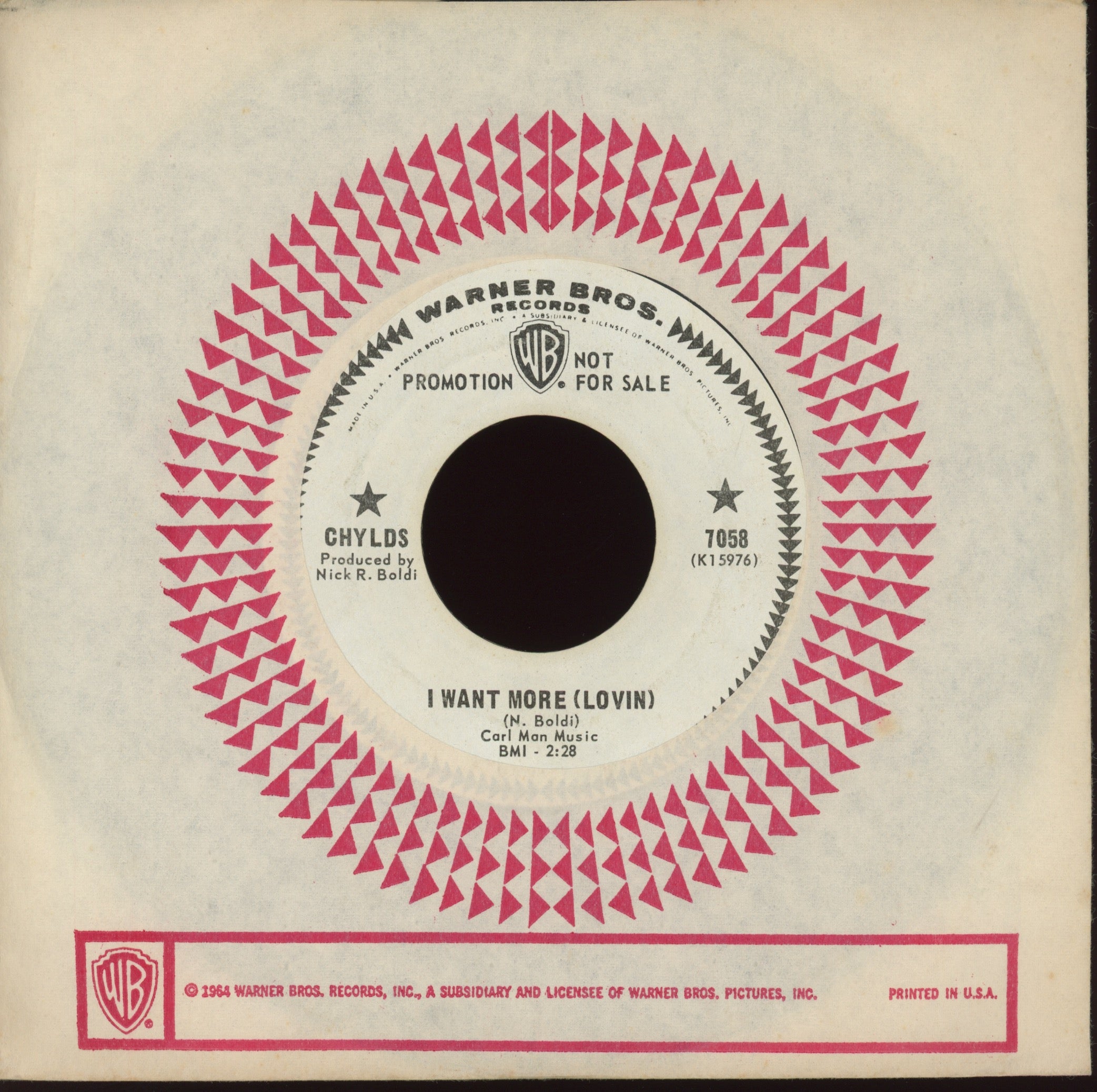 The Chylds - I Want More (Lovin) on WB Promo Fuzz Garage 45