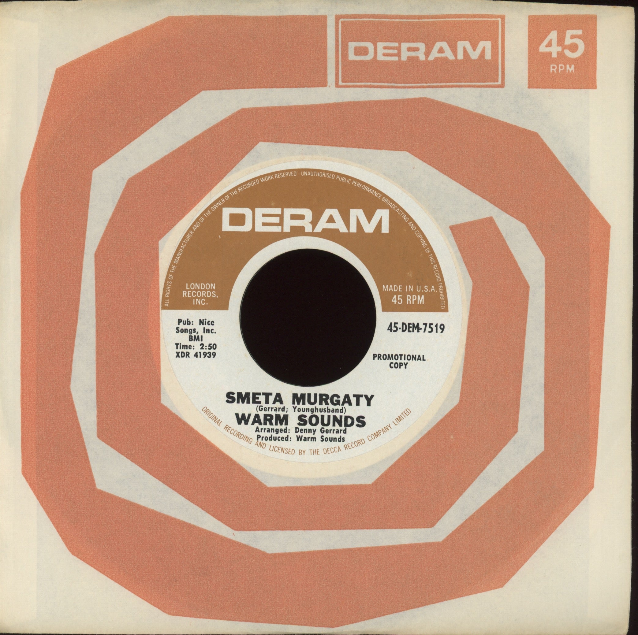 Warm Sounds - Nite Is A Comin' on Deram Promo Psych Fuzz 45